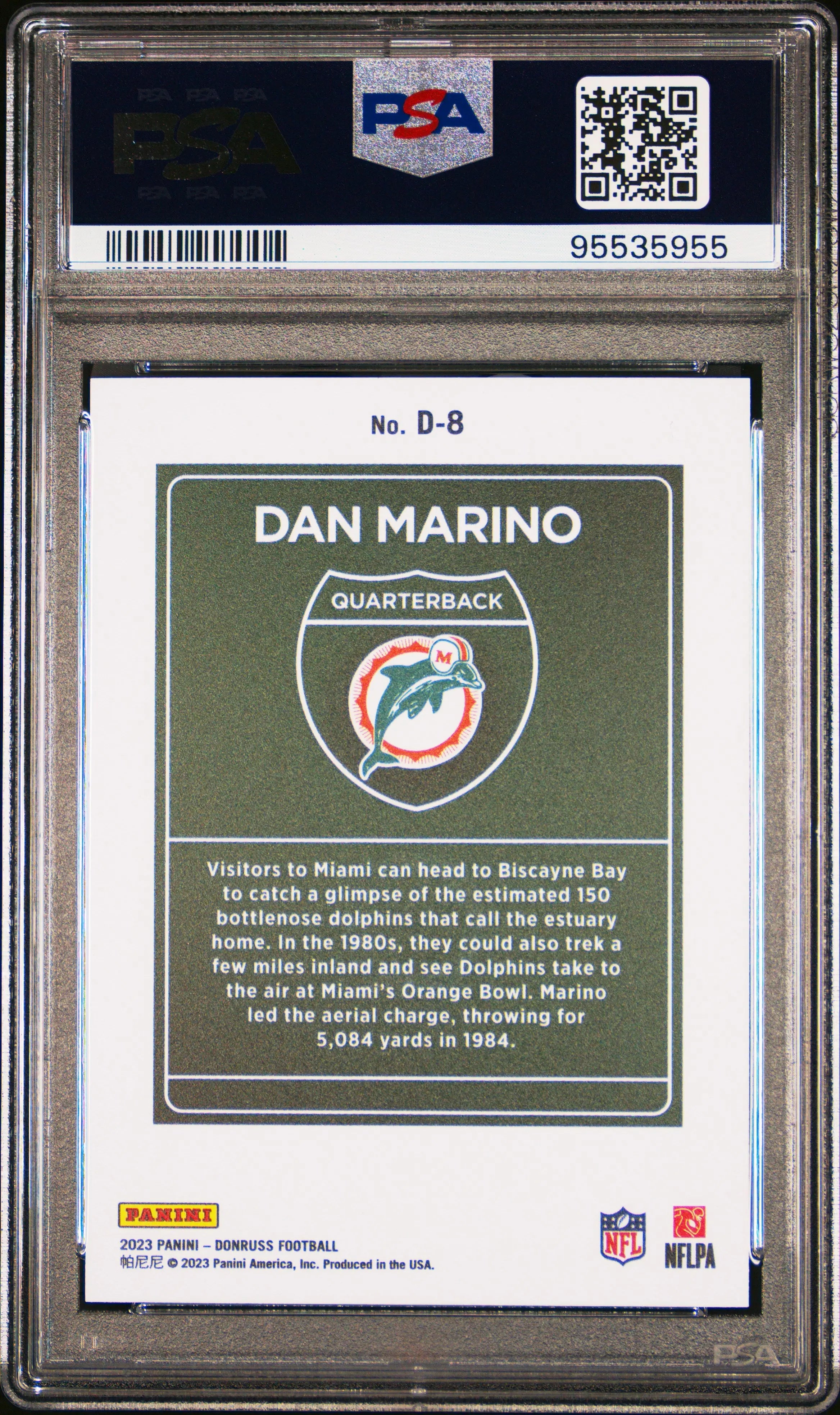 2023 Panini Donruss Downtown Football Trading Card - Dan Marino #D8 PSA 9 Mint Condition | Rare Collectible Sports Memorabilia for NFL Fans & Card Collectors | Perfect for Display, Investment, or Gifting