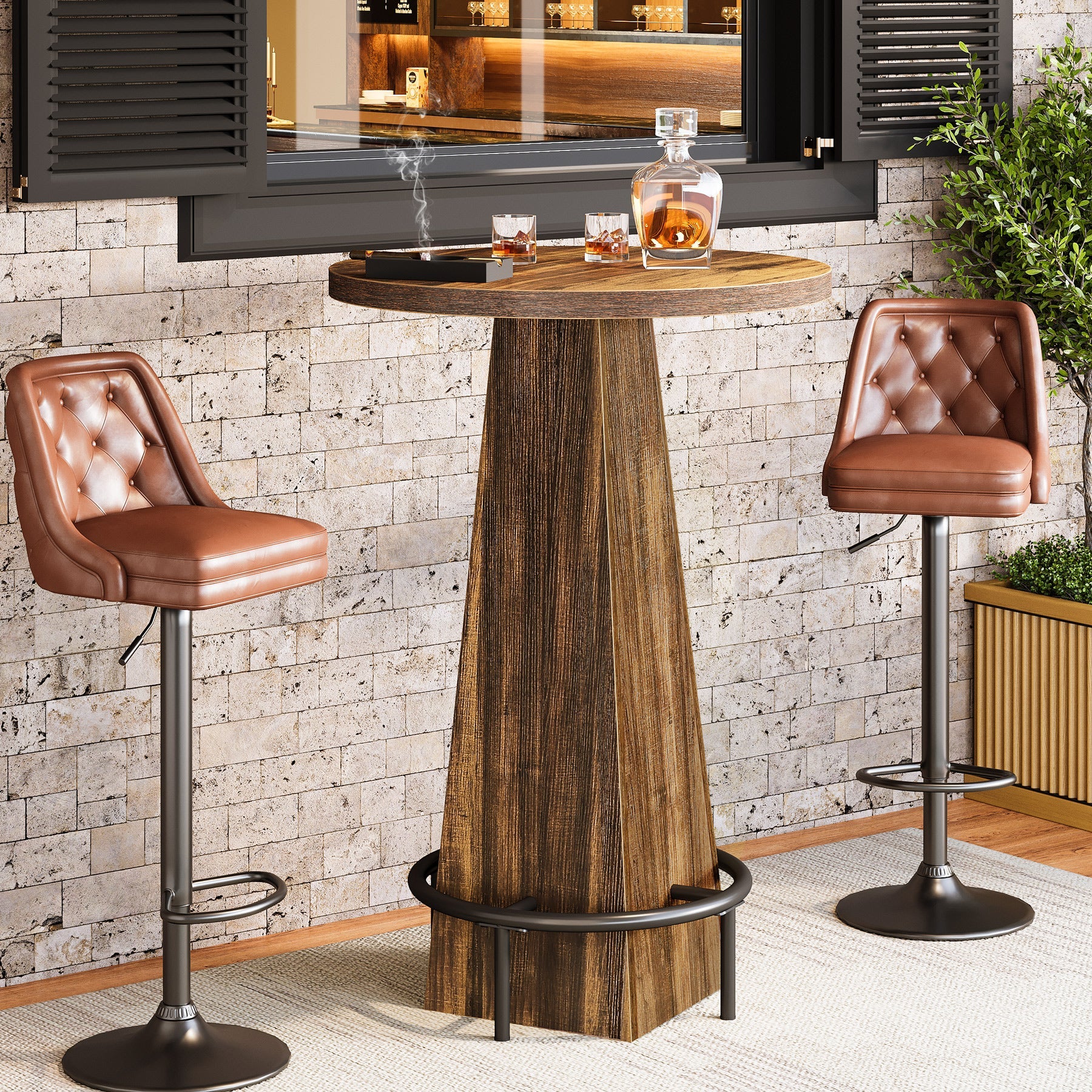 Round Pub Table with Footrest - 30