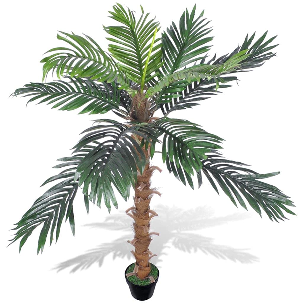 55 Inch Artificial Coconut Palm Tree - Realistic Fake Palm Plant with 12 Green Leaves for Indoor & Outdoor Decor - Perfect for Home, Office, Living Room, and Patio Decoration - Low Maintenance Faux Plant in Pot for Tropical Theme Spaces