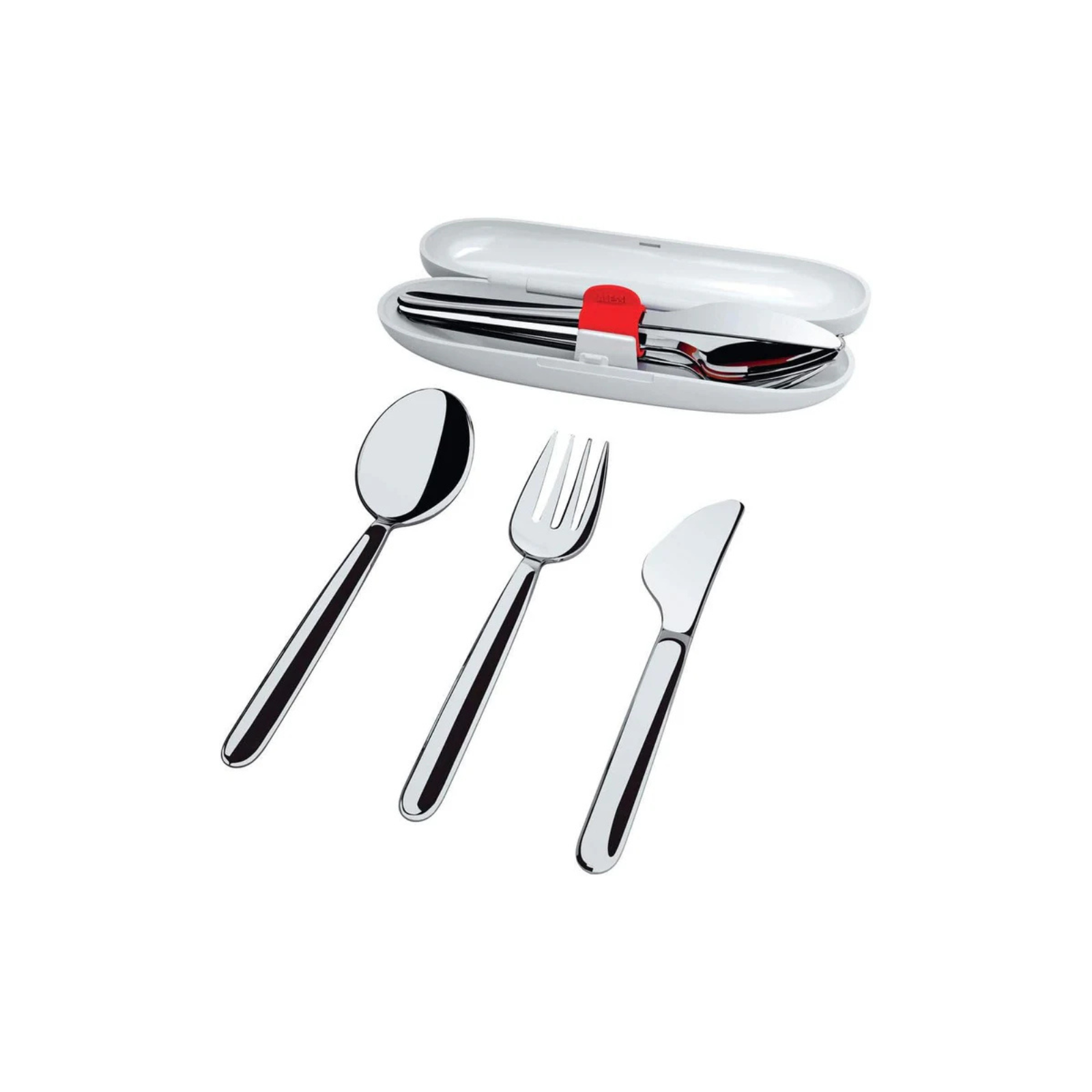 Alessi SA04S3 G Food à Porter Travel Cutlery Set - 18/10 Stainless Steel Spoon, Fork & Knife - Compact & Durable for Camping, Picnics & On-the-Go Dining