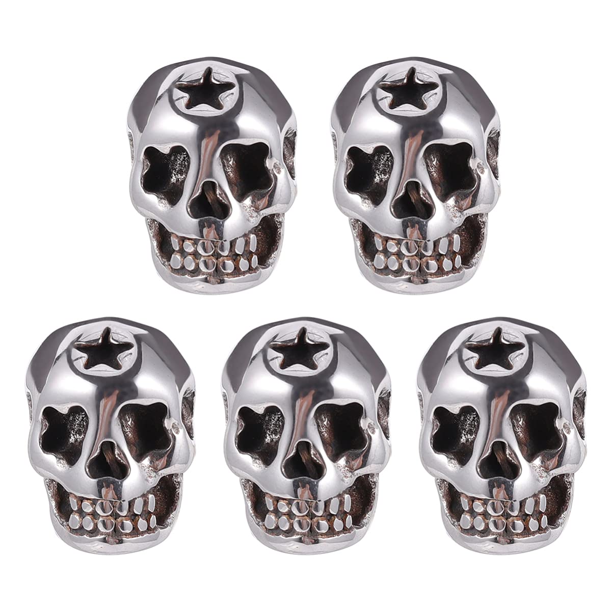 EXCEART 5Pcs Tibetan Silver Skull Spacer Beads - Macroporous Metal Beads for DIY Jewelry Making, Necklace, Bracelet & Anklet Crafting - Perfect for Gothic, Boho & Punk Style Accessories