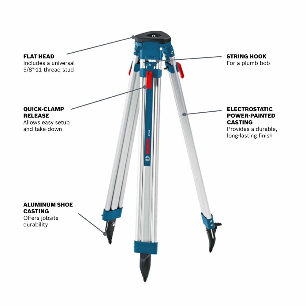 Bosch BT160 Standard Tripod for Rotary Laser - Heavy Duty Aluminum Construction, Adjustable Height 28