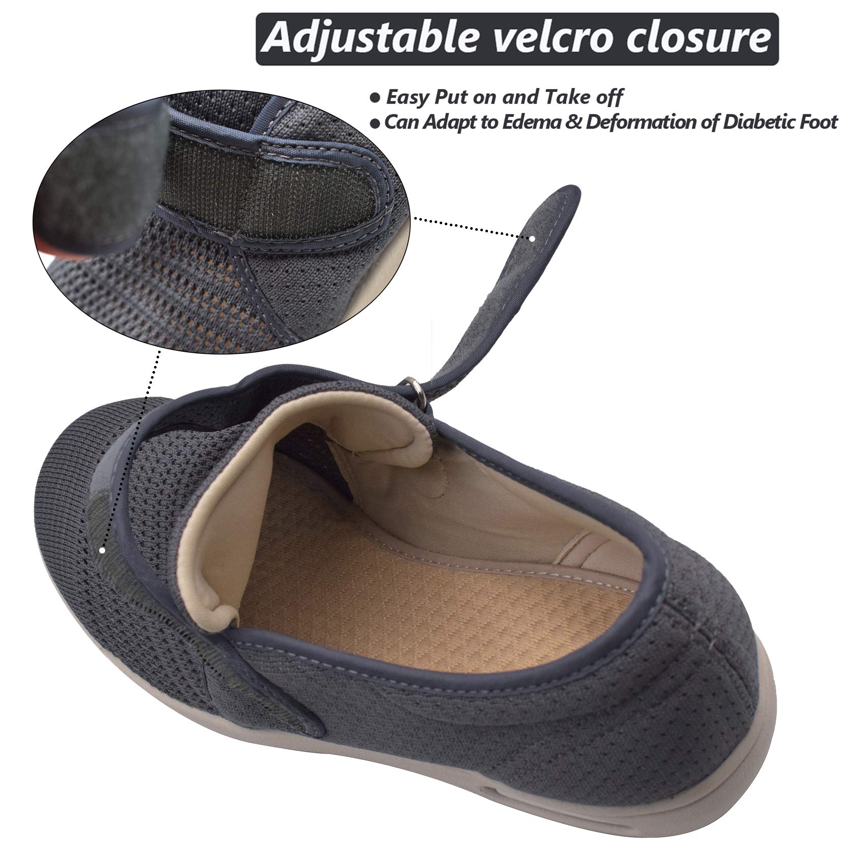 W&LESVAGO Men's Diabetic Shoes with Adjustable Closures - Lightweight Non-Slip Wide Width Walking Shoes for Elderly, Edema, Plantar Fasciitis & Arthritis - Comfortable Footwear for Swollen Feet - Ideal for Daily Walking, Nursing & Pain Relief