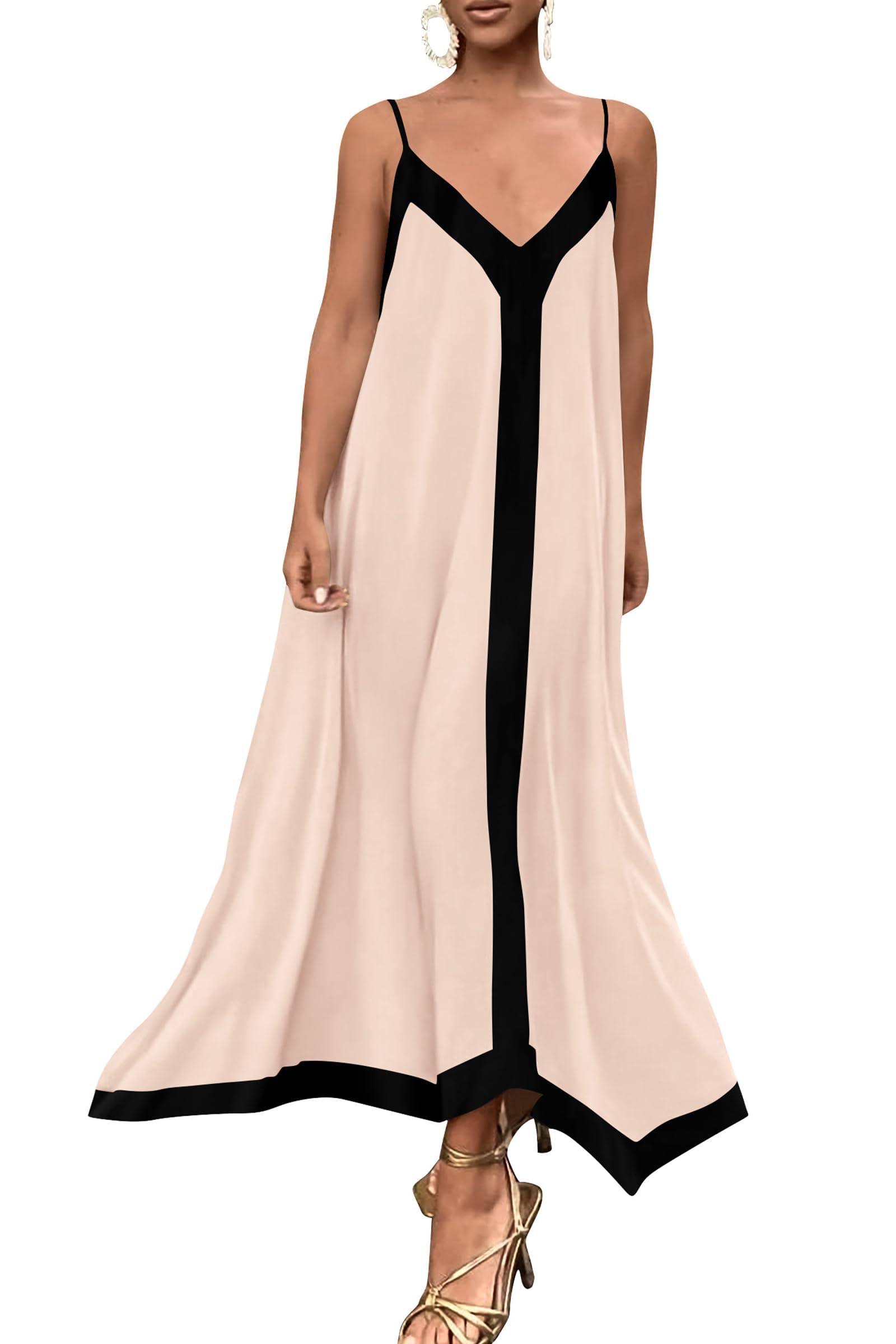 PRETTYGARDEN Women's Summer Maxi Dress 2025 - Sleeveless V-Neck Spaghetti Strap Flowy Elegant Beach Wedding Party Dress for Vacation, Holiday & Special Occasions