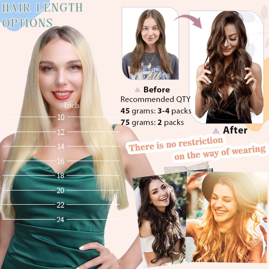 S-noilite 100% Remy Human Hair Clip-in Extensions - One Piece/5 Clips Set, 16