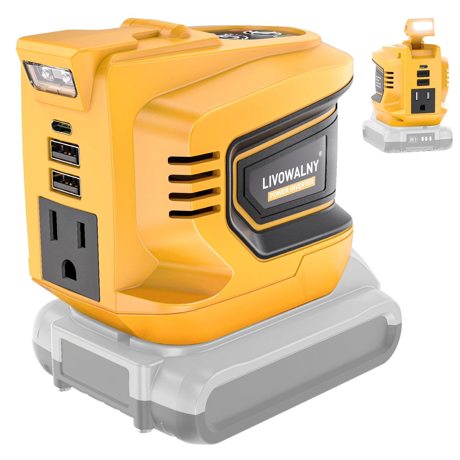 200W Power Inverter for Dewalt 20V Battery - DC 20V to AC 110V/120V Converter with 2 USB Ports, 1 Type-C & 1 AC Outlet - Portable Power Station for Camping, RV Trips & Emergency Backup