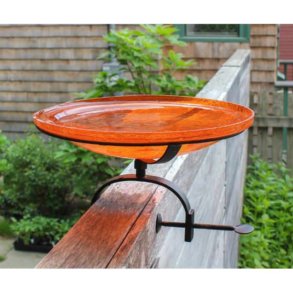 Handmade Mandarin Crackle Glass Birdbath Bowl - Outdoor Garden Decoration for Birds & Wildlife - Perfect for Patio, Yard & Backyard Bird Watching