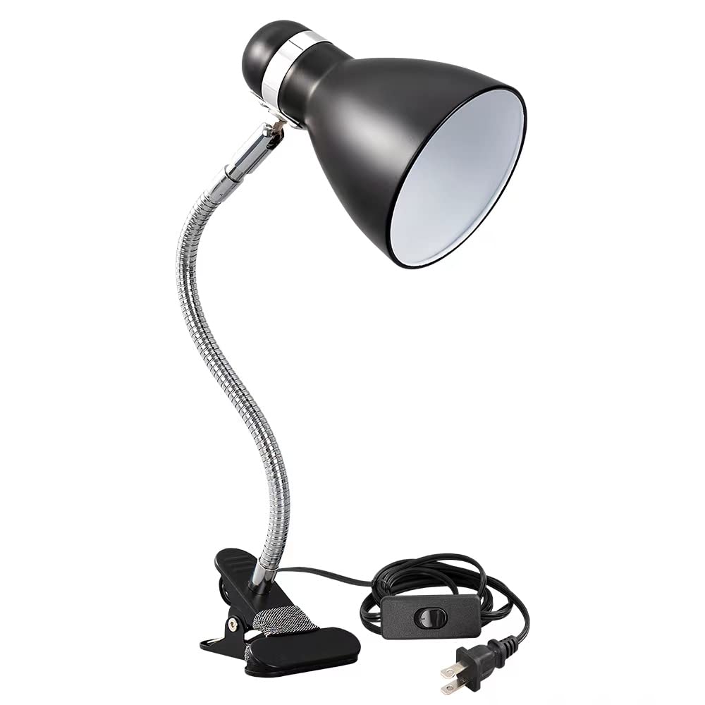 Adjustable Metal Clip-On Desk Lamp - Flexible Gooseneck Reading Light for Study, Office & Bedroom - Eye-Caring Portable Clamp Light (Black) | Perfect for Night Reading, Home Office & Dorm Room Lighting