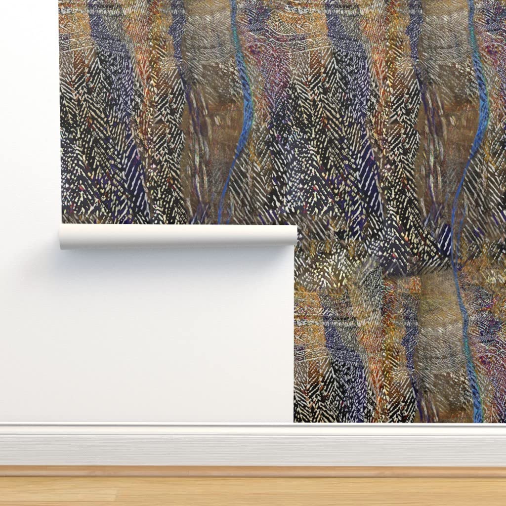 Peel & Stick Removable Wallpaper 12ft x 2ft - Abstract Mudcloth Watercolor Design in Brown & Purple | Asymmetrical Art | Easy DIY Home Decor for Bedroom, Living Room & Office