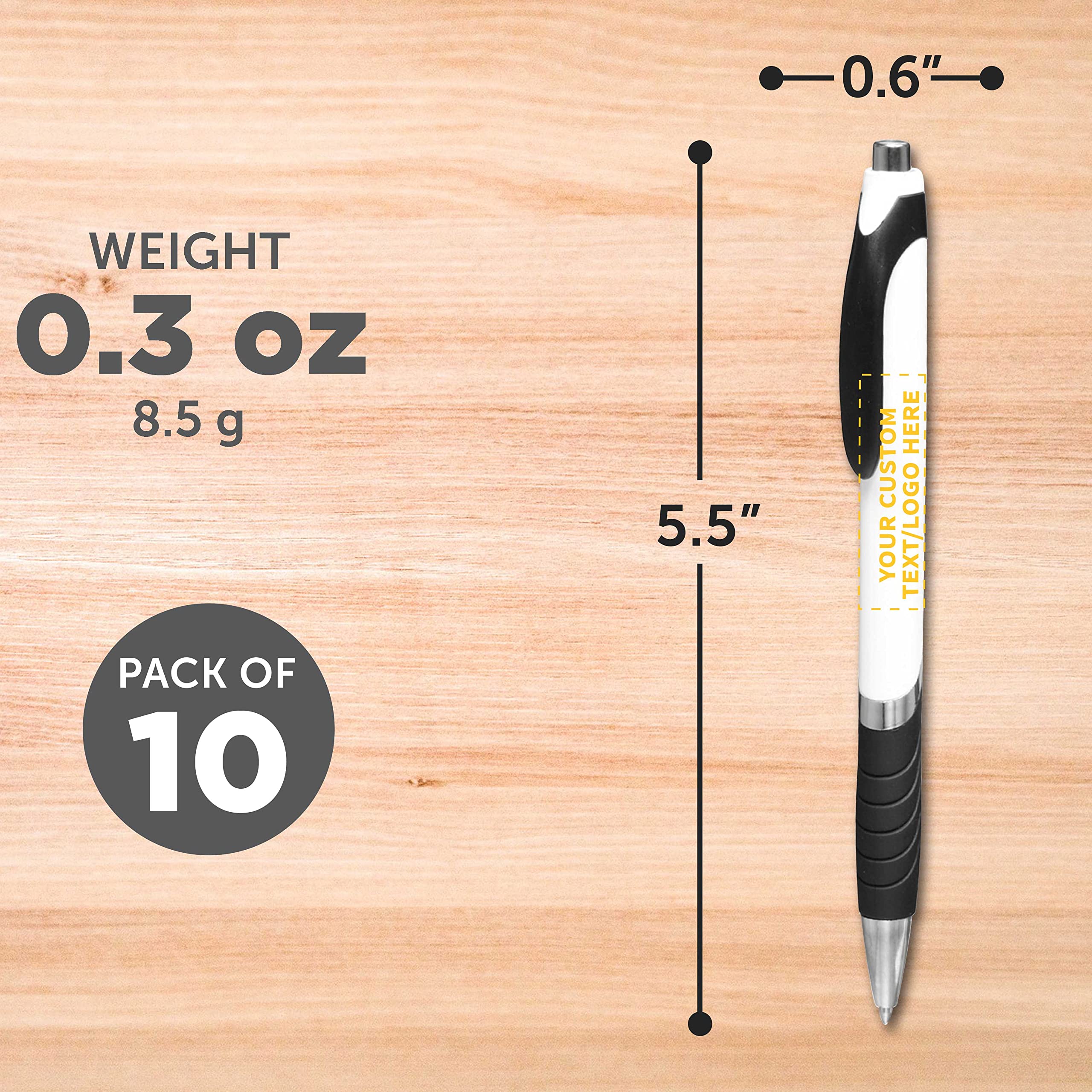 Customizable Ballpoint Pens with Rubber Grip - 10 Pack Bulk Office Supplies, Black Ink Soft Touch Plastic Pens for Business Promotions, Branding & Corporate Gifts - Perfect for Meetings, Conferences & School Use