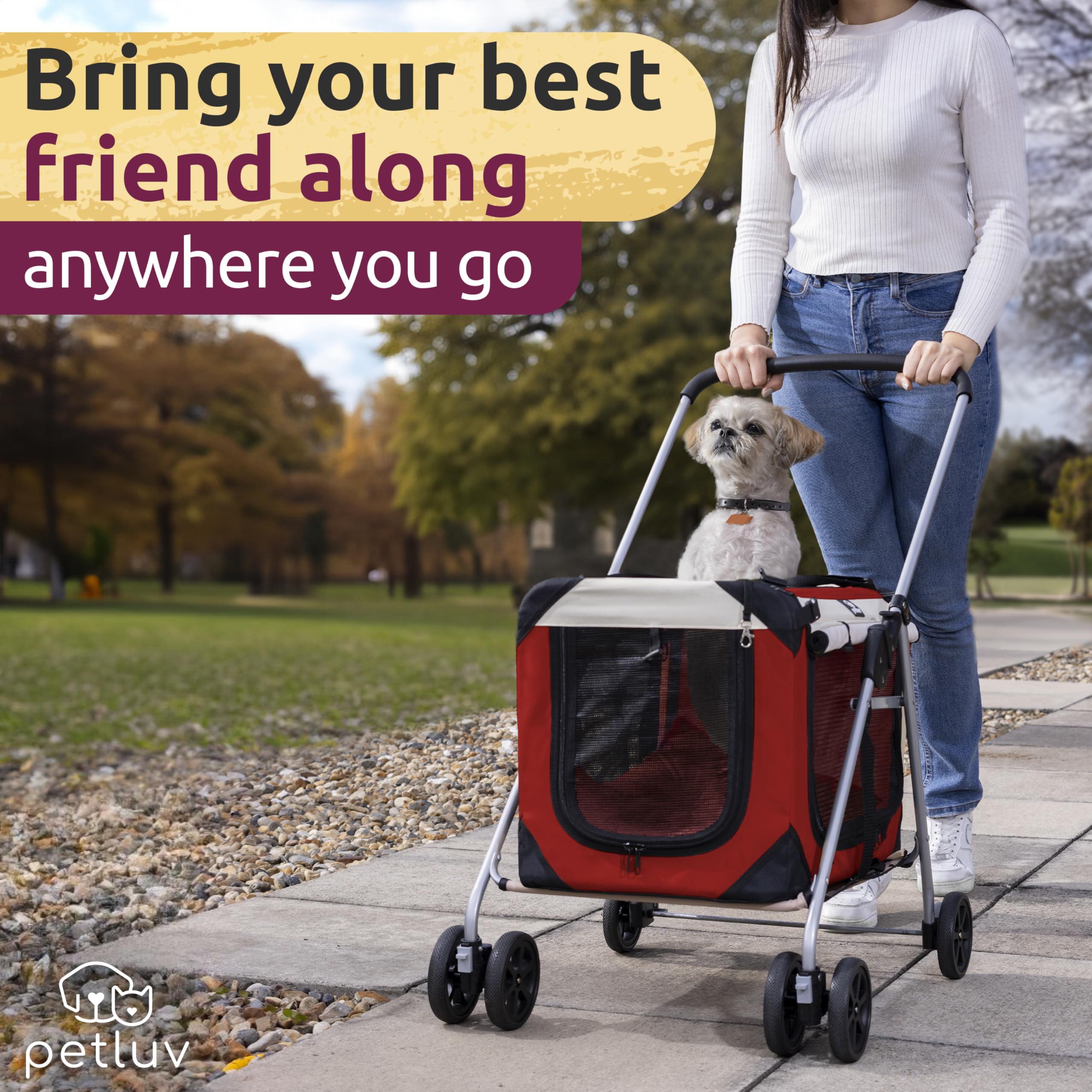 Premium Pet Stroller for 2 Cats or Small to Medium Dogs (10-45 lbs) - Lightweight & Durable Red Design - Perfect for Park Walks, Vet Visits & Shopping Trips