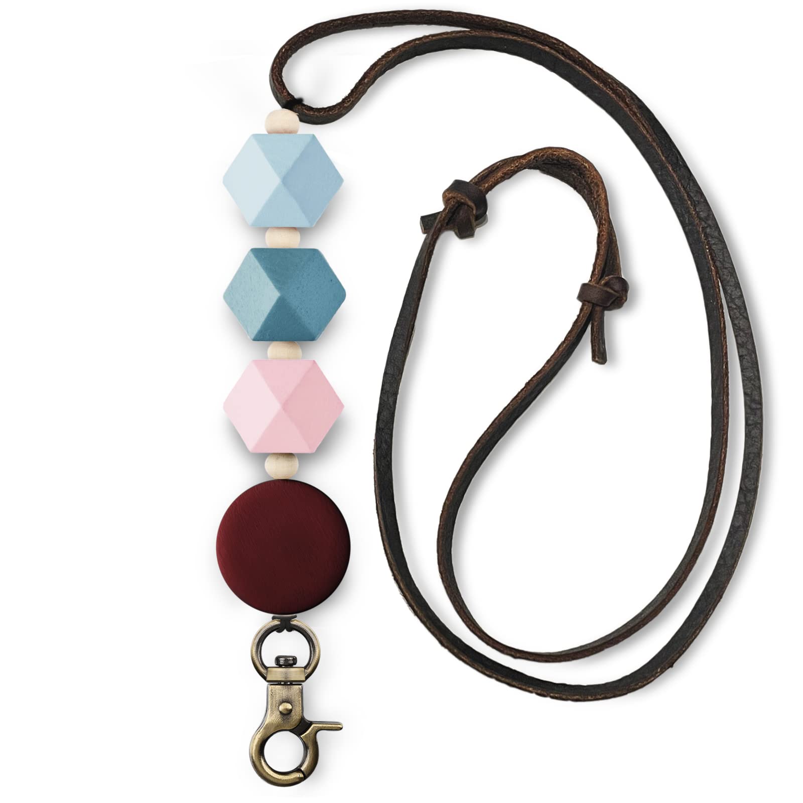 Hand Painted Wood Beaded Lanyard for Women - Stylish Teacher ID Badge Holder & Keychain Necklace - Perfect for School, Office, and Conference Events