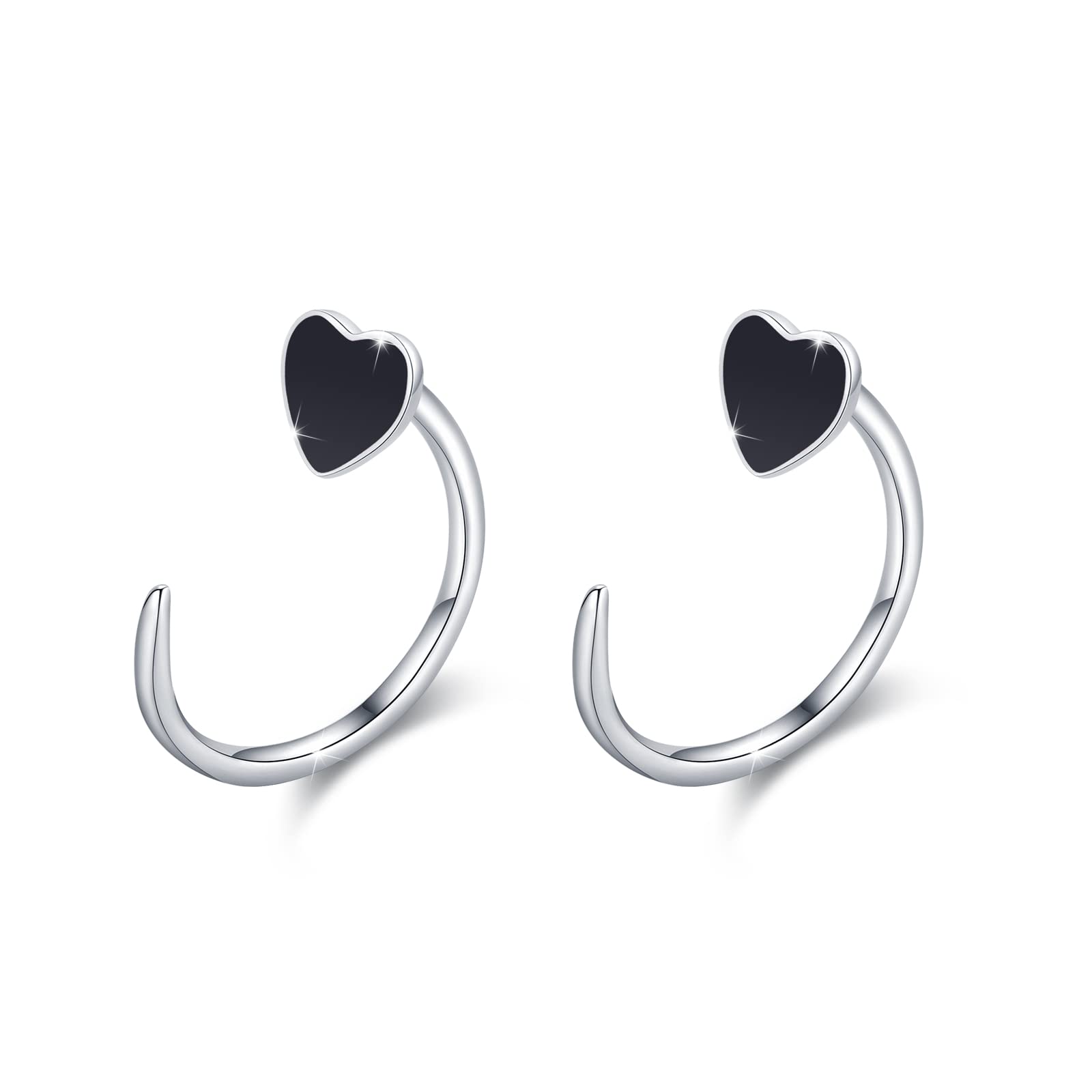 925 Sterling Silver Heart Half Cuff Earrings for Women & Men - Sensitive Ear Friendly Cartilage & Second Hole Piercing Jewelry - Romantic Gift for Valentine's Day, Anniversary & Everyday Wear