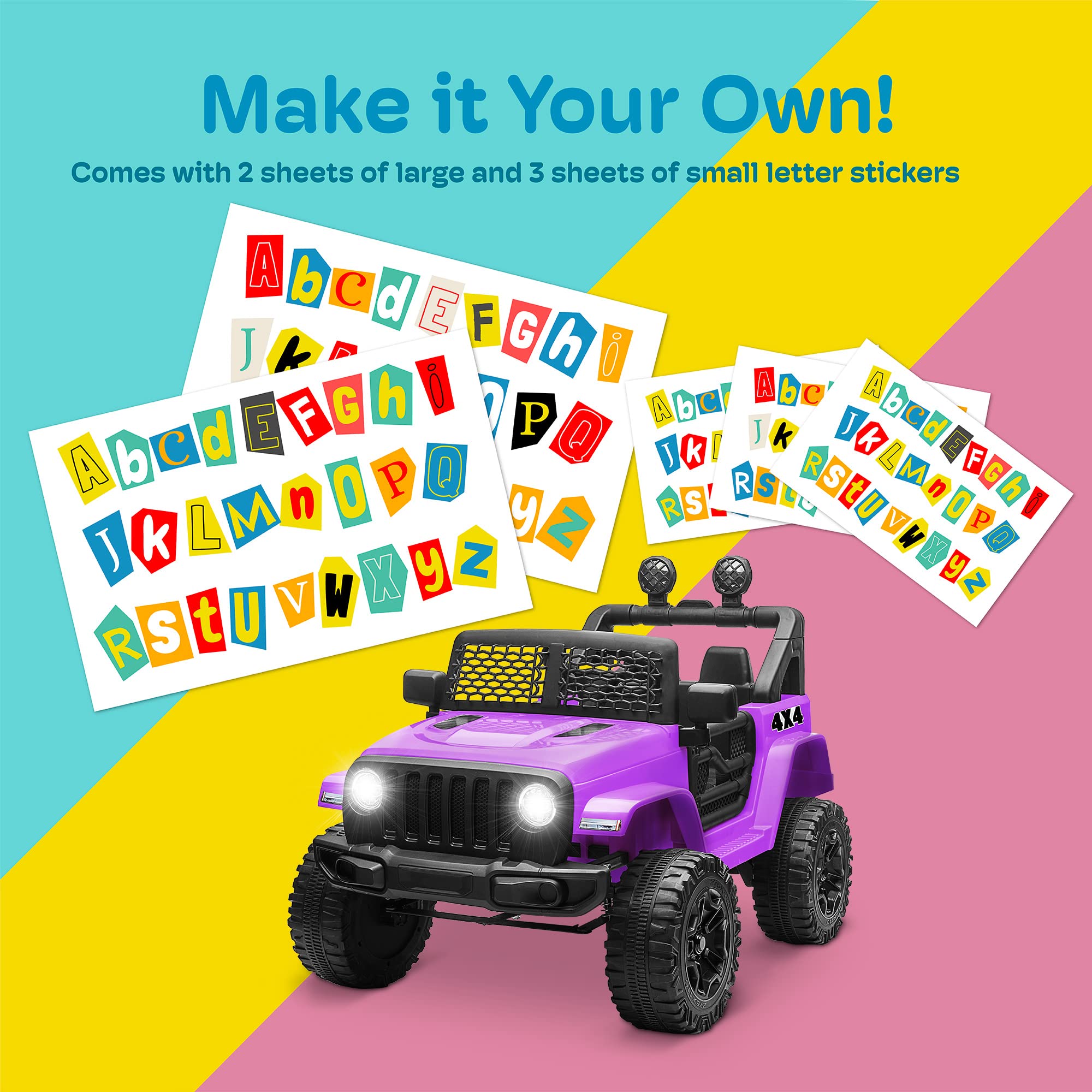 **Kidzone 12V Battery-Powered Ride-On Truck for Kids - DIY License Plate, Parent Remote Control, MP3 Player, LED Lights & Dual Speed (Purple) - Perfect for Indoor & Outdoor Play, Birthday Gifts**
