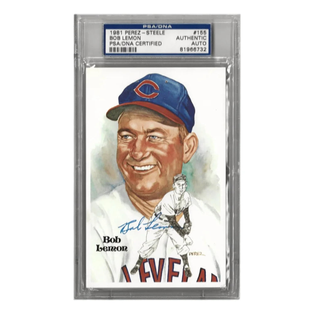 Bob Lemon Autographed 1981 Perez Steele #155 Postcard with PSA COA - Cleveland Indians Memorabilia for Baseball Fans & Collectors - Perfect for Display, Gifts, and Sports Collections