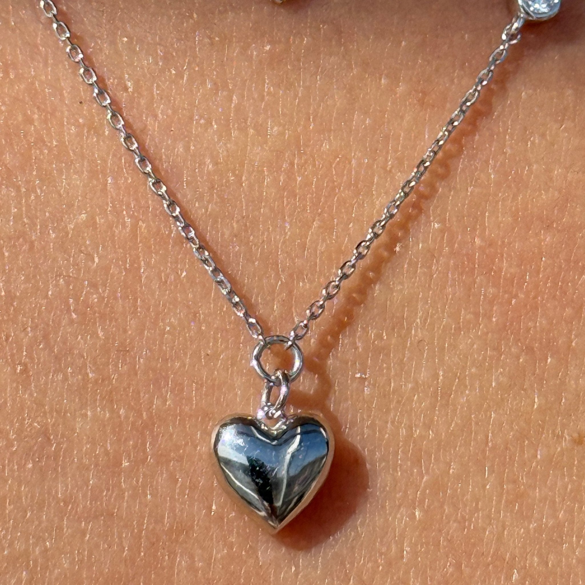 14K White Gold Bubble Heart and Diamond Pendant Necklace for Women - Elegant Layering Piece for Valentine's Day, Anniversary & Special Occasions