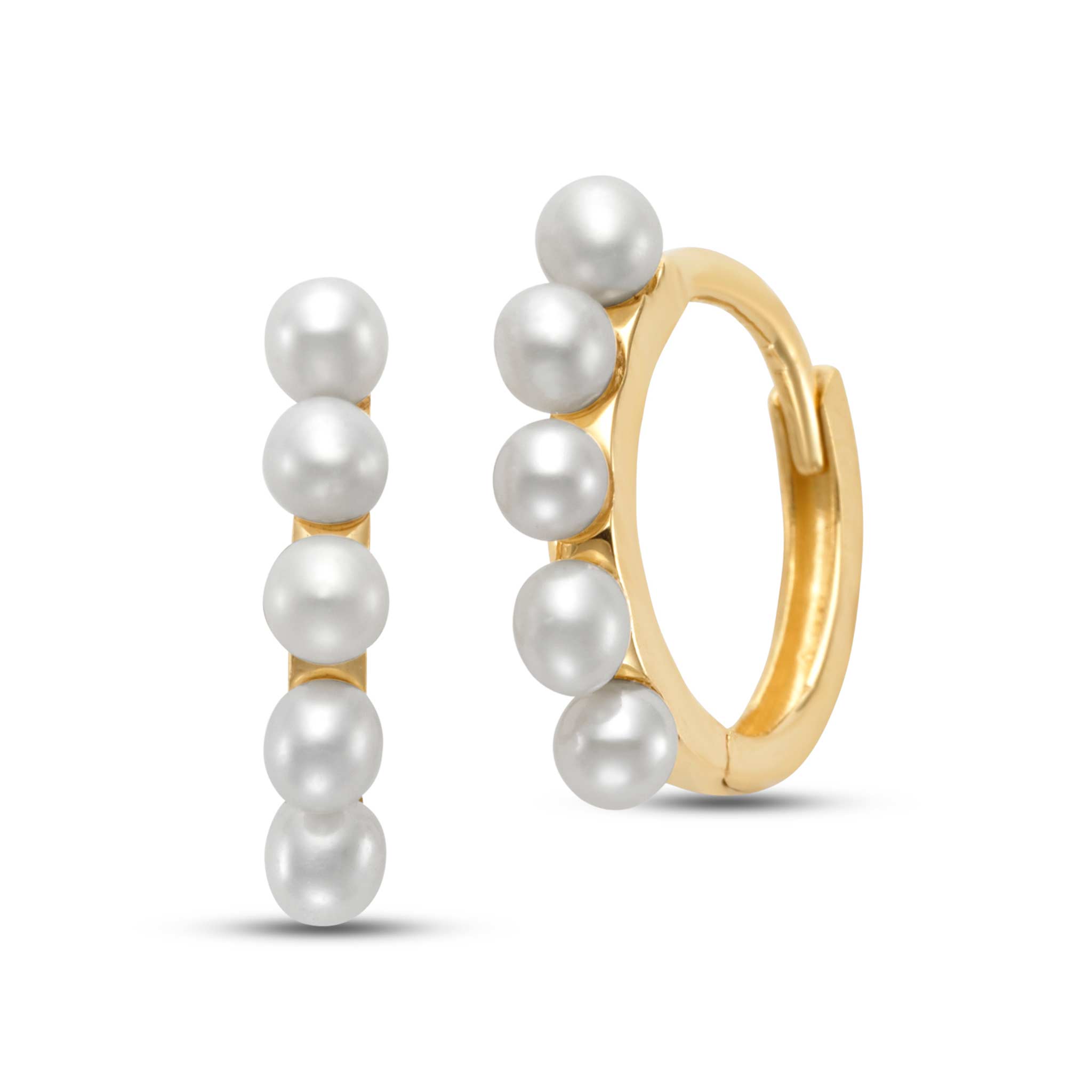 14K Yellow Gold Freshwater Pearl Huggie Hoop Earrings for Women - Perfect for Everyday Wear, Date Nights & Special Occasions