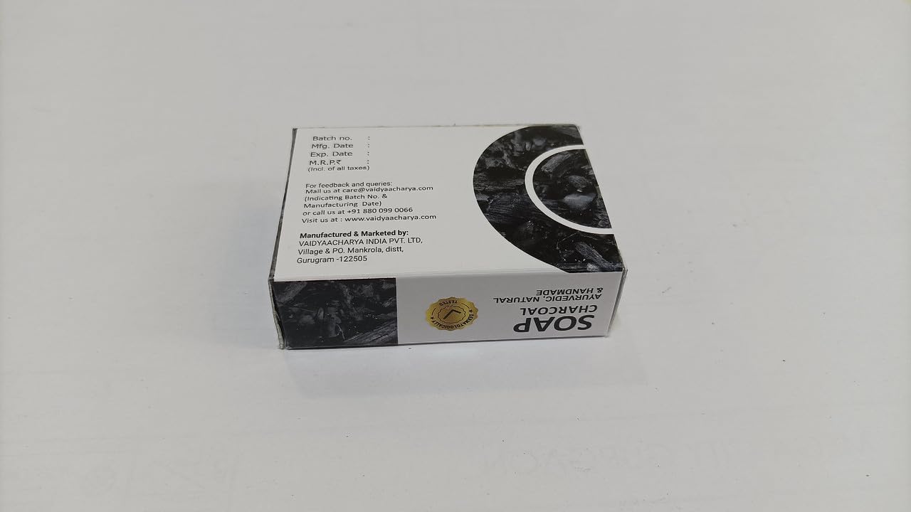 Vaidyaacharya Charcoal Soap - Herbal & Natural Bathing Bar for Glowing Skin | All Skin Types | 100g | Deep Cleansing & Detoxifying | Perfect for Acne-Prone & Oily Skin Care Routine