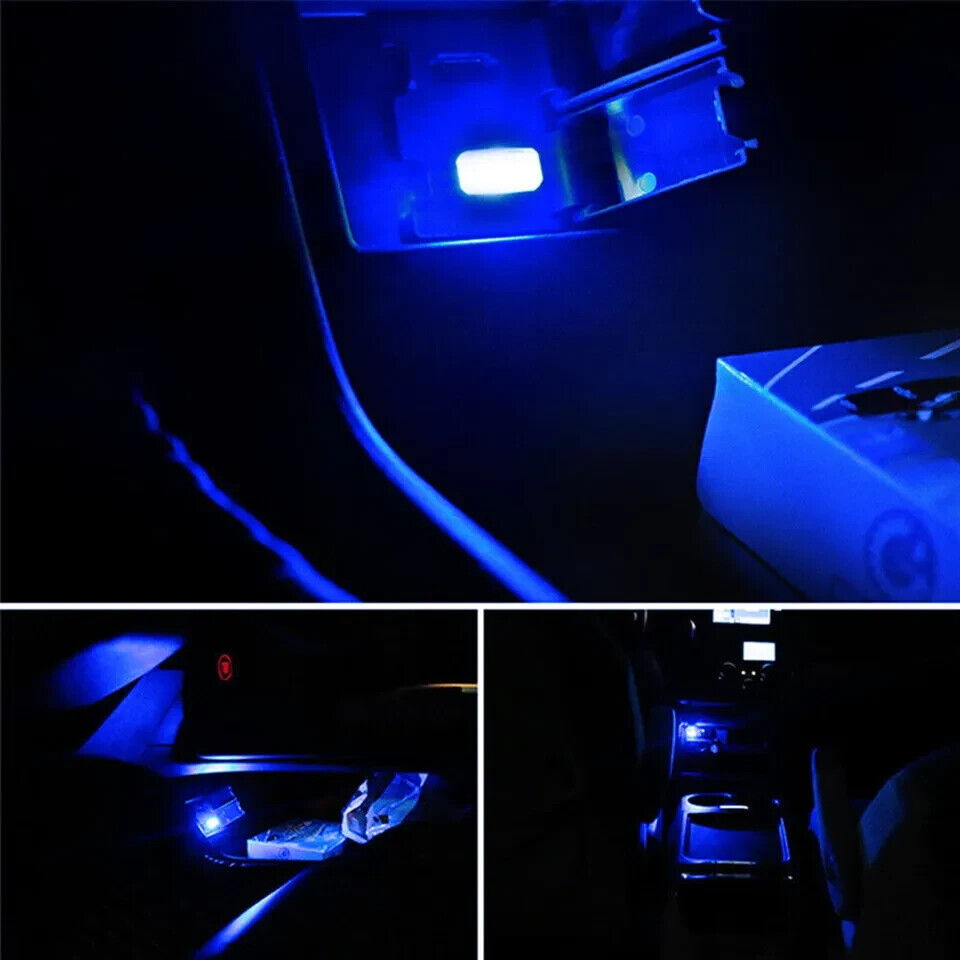 10-Pack Blue USB Mini LED Car Interior Ambient Lighting Kit - Enhance Your Vehicle's Mood Lighting for Night Driving & Customization