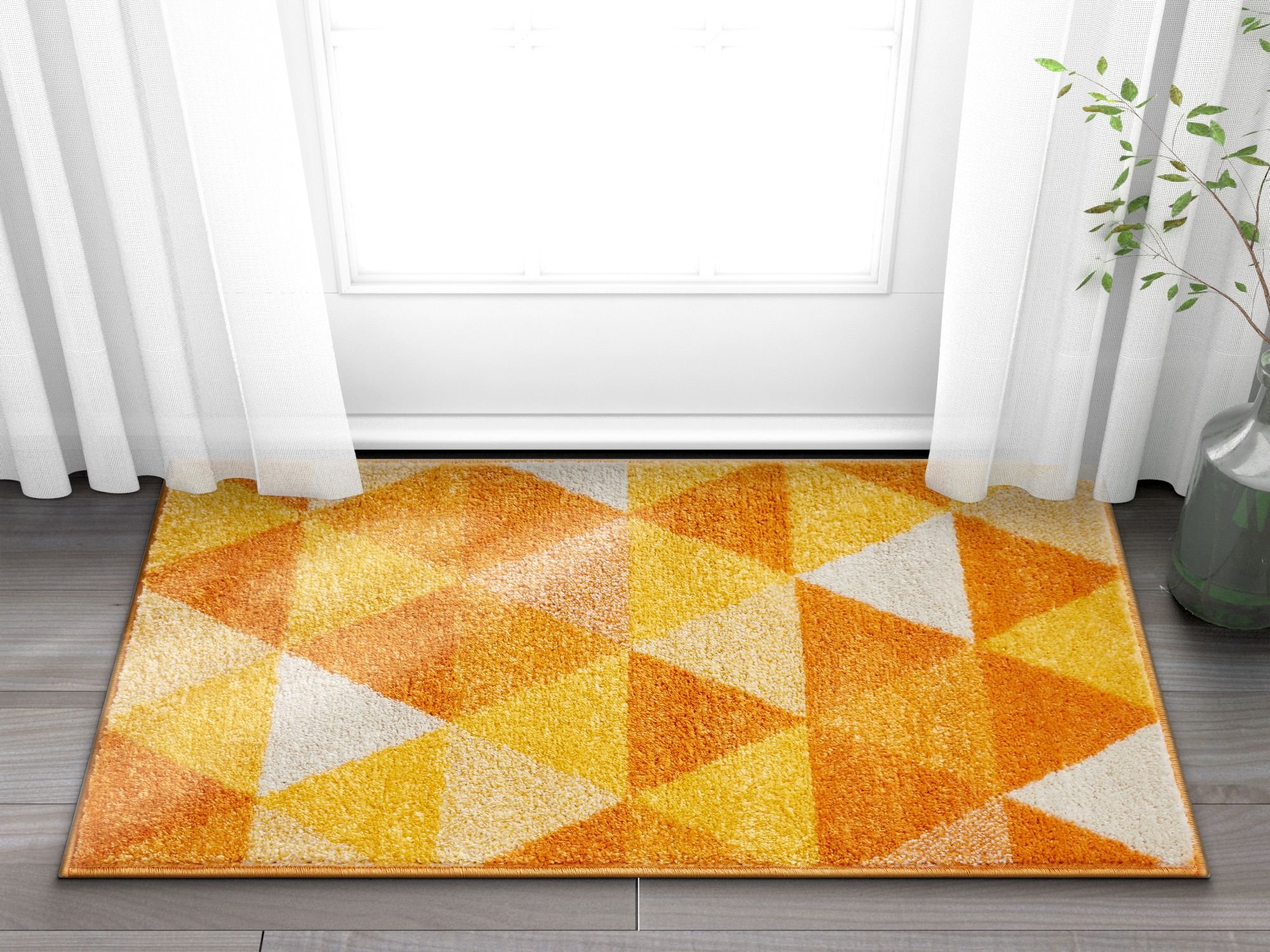 Modern Geometric Triangle Pattern Area Rug - 2x3 Feet Soft Non-Shedding Stain Resistant - Orange & Yellow Isometry Design for Living Room, Bedroom, or Office Decor