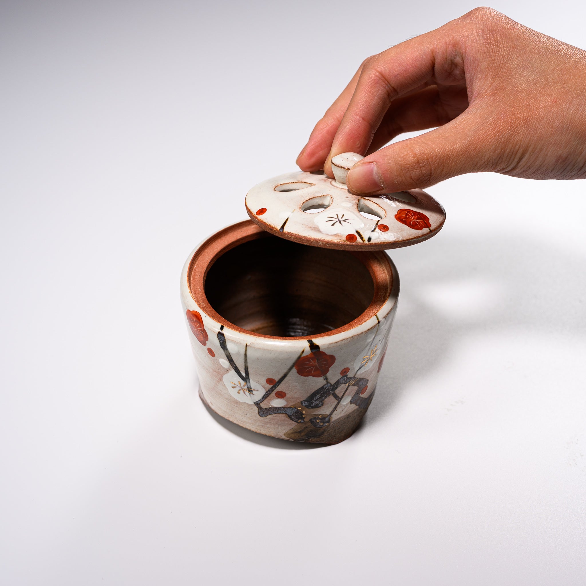 Premium Kyo Kiyomizu Ware Ceramic Incense Burner - Kenzante Plum Design for Aromatherapy & Zen Meditation | Japanese Home Decor & Spiritual Gift