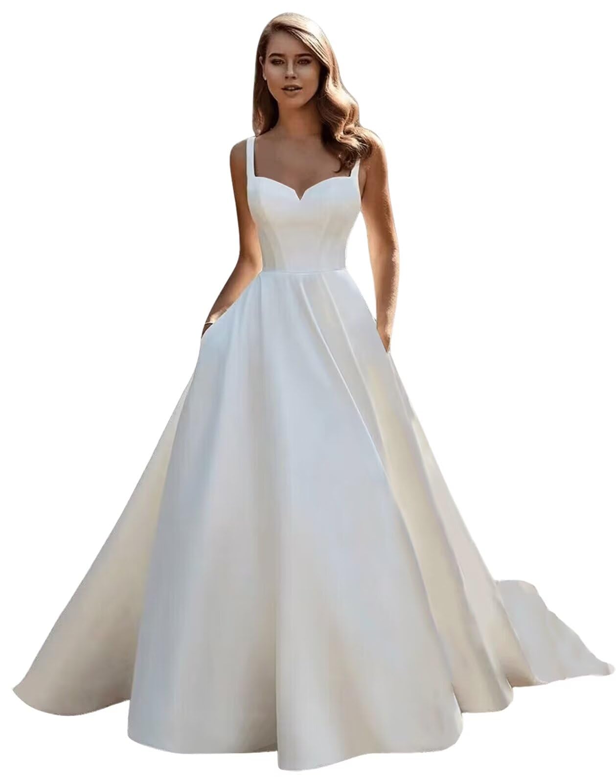 Zcbang Satin Boho Beach Wedding Dress 2024 - Sleeveless A-Line Bridal Gown for Outdoor Ceremonies & Destination Weddings | Perfect for Beach, Garden & Boho Chic Weddings