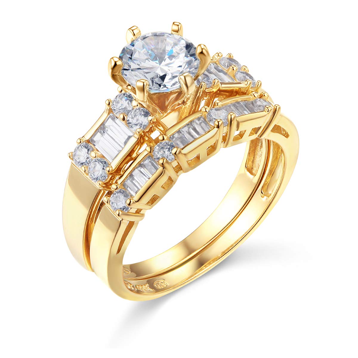 14K Solid Yellow Gold Wedding Engagement Ring and Band 2-Piece Set - Size 5 - Perfect for Proposals, Anniversaries & Bridal Jewelry Gifts