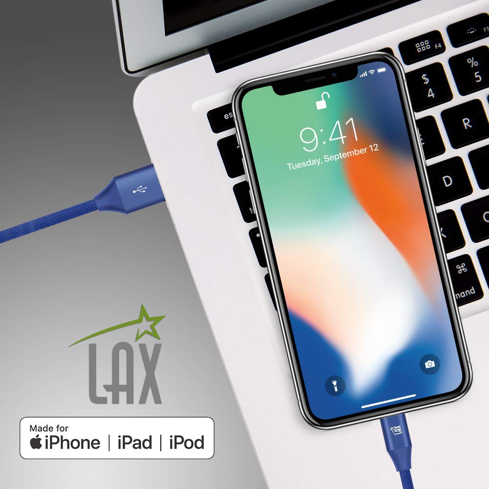 MFi Certified LAX iPhone Charger Lightning Cable - Durable Braided USB Cord for iPhone 11/11 Pro Max/XS Max/X/8/7/6, iPad & iPod | Fast Charging & Data Sync | Perfect for Home, Office & Travel Use