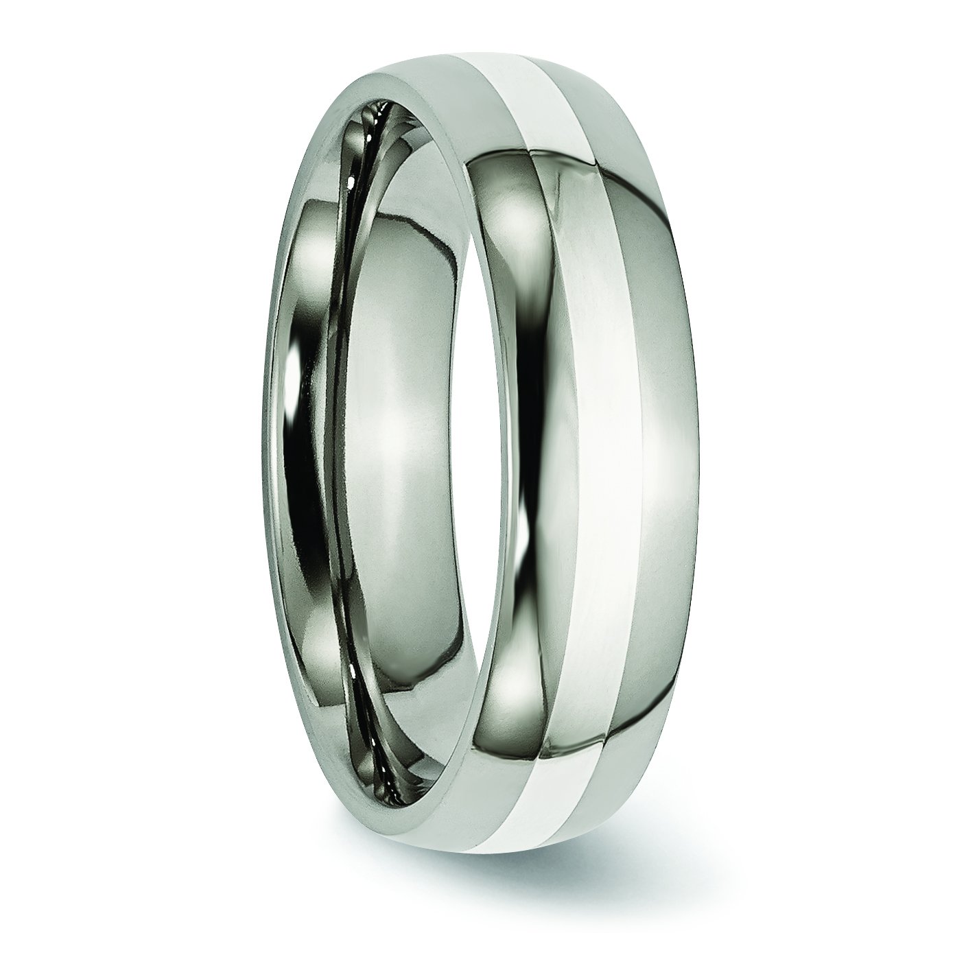 6mm Polished Titanium & Sterling Silver Wedding Band Ring for Men - Perfect for Engagement, Anniversary, and Formal Occasions