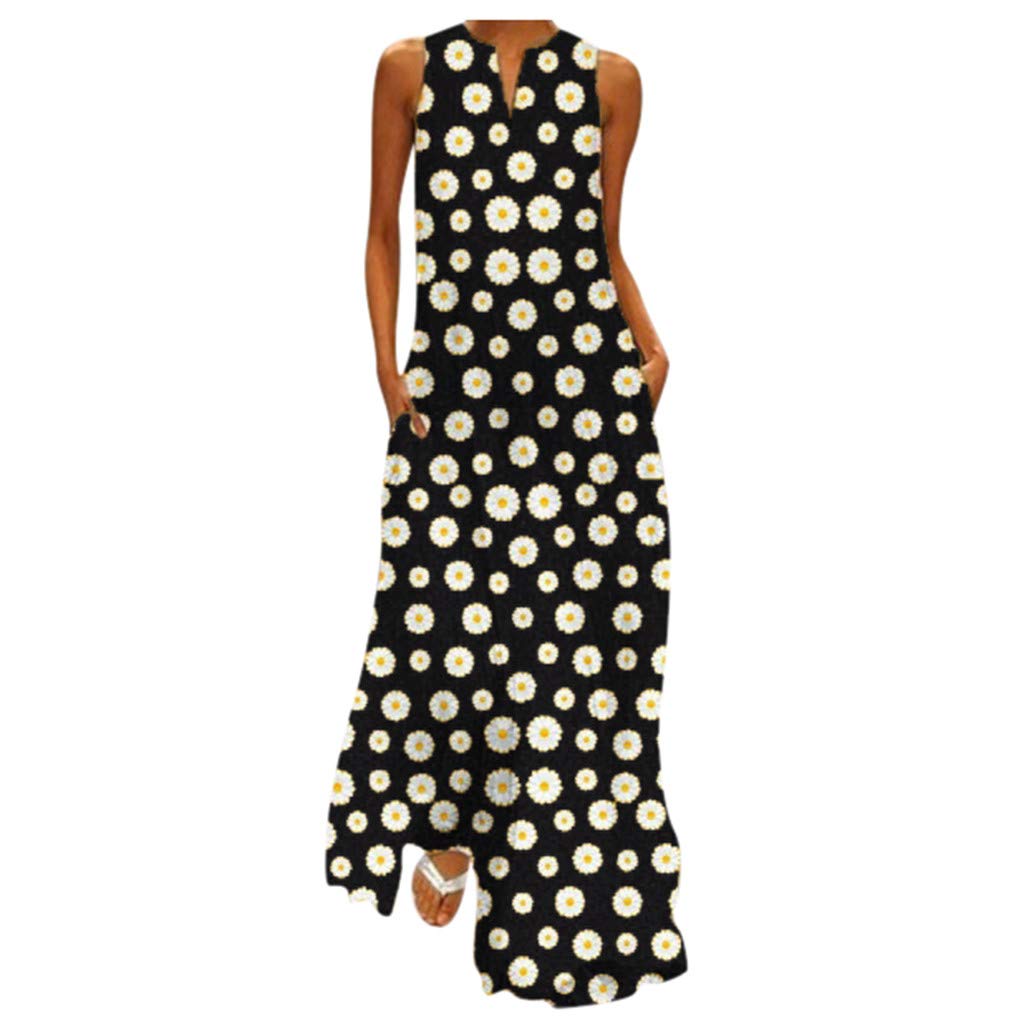Plus Size Women's Vintage Floral Print Sleeveless V-Neck Maxi Dress - Perfect for Summer Beach Vacations, Outdoor Parties & Casual Wear