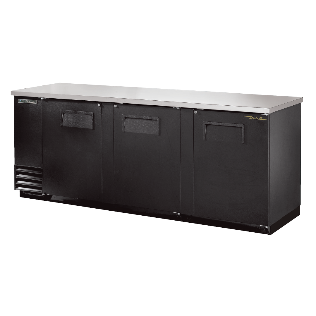 True 90 Back Bar Refrigerator with 3 Solid Doors - Commercial Grade Under Counter Fridge for Bars, Restaurants & Home Use
