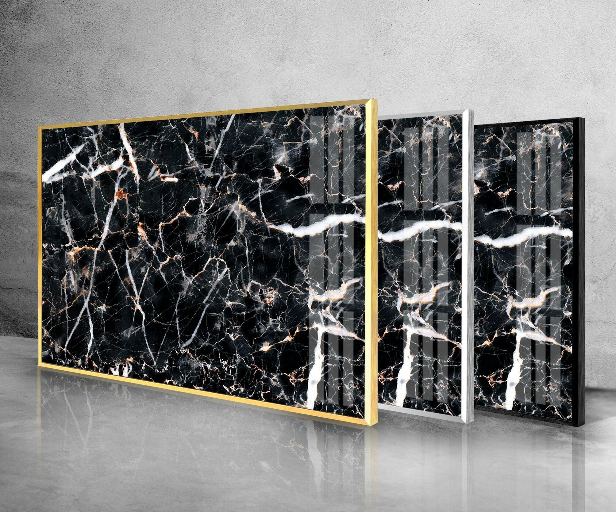 Black Abstract Marble Decor Glass Wall Art - Modern Home & Office Wall Decor for Living Room, Bedroom, Kitchen | Unique Handmade Glass Artwork for Interior Design