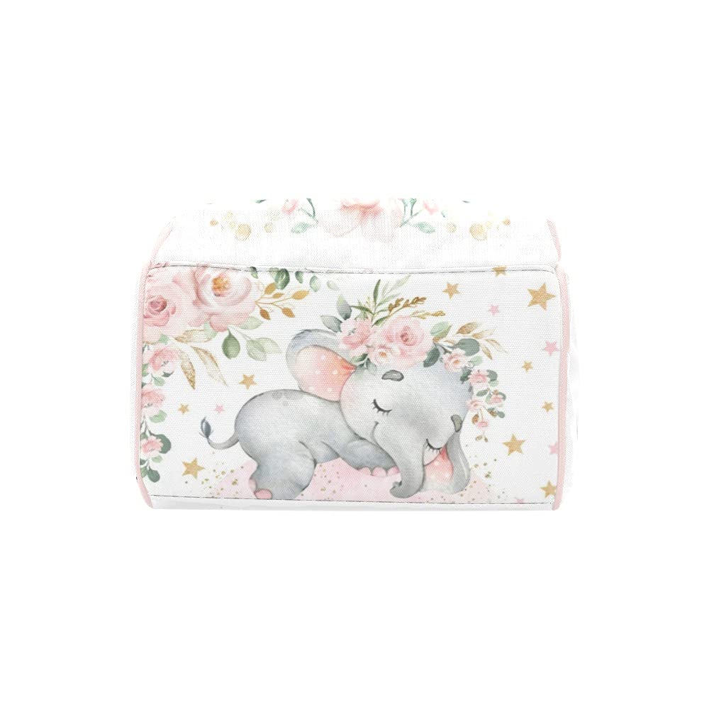 Personalized Blush Gold Elephant Floral Diaper Backpack - Large Capacity Custom Baby Bag with Name Text - Multi-Functional Unisex Travel Backpack for Mom, Dad, Boys & Girls - Perfect for Daycare, Travel & Family Outings