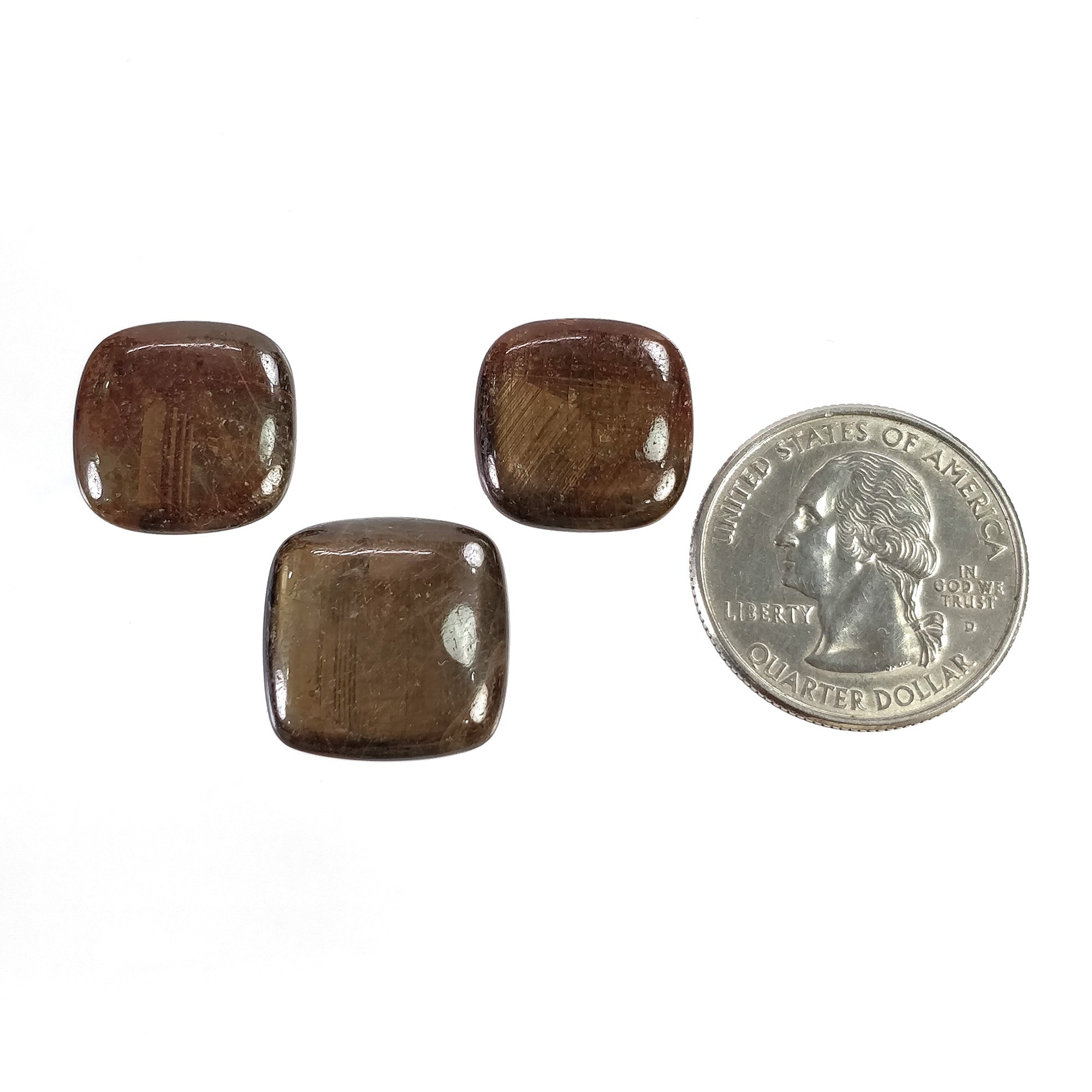 Natural Untreated Golden Brown Chocolate Sapphire Gemstone Cabochon - 46.60cts Cushion Shape (16.5mm x 18mm, 3pcs) for Jewelry Making, DIY Crafts & Collection