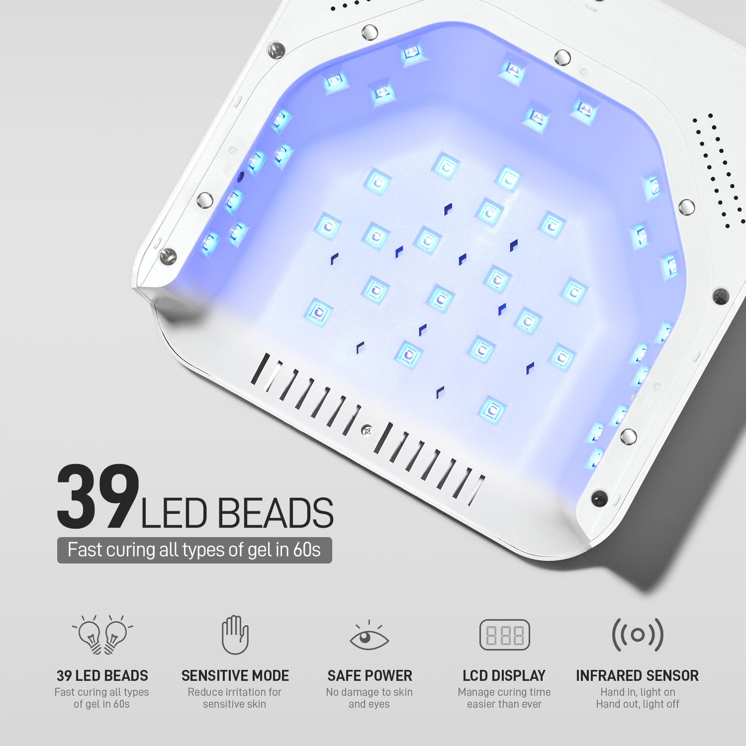 Professional Rechargeable UV LED Nail Lamp for Gel Polish - 4 Timer Settings with Auto Sensor & Sensitive Mode - Fast Curing Portable Nail Dryer for Home Salon & Travel - White