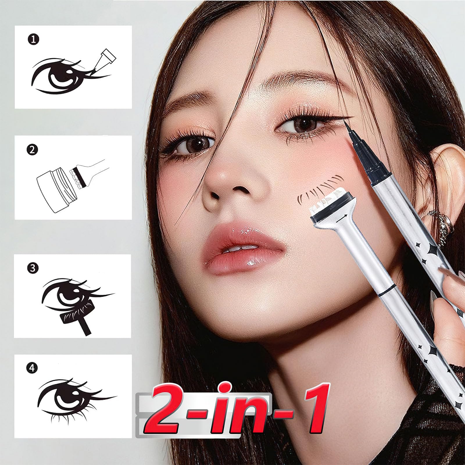 Waterproof Lower Lash Stamp & Eyeliner Set - 2-in-1 Double Head Eyeliner Pen with Lash Stamp for Quick Eye Makeup | Sweatproof & Long Lasting | Perfect for Daily Use, Parties & Special Occasions (Black)