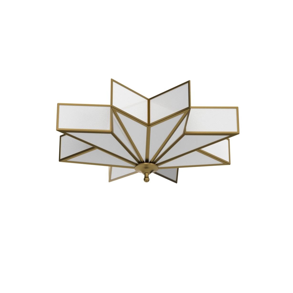 Vintage Star-Shaped Antique Brass Flush Mount Ceiling Light Fixture - 4-Light Bedroom Lighting with Frosted Glass Shade (Bulbs Included) - Perfect for Bedroom, Living Room, Dining Room & Hallway Lighting
