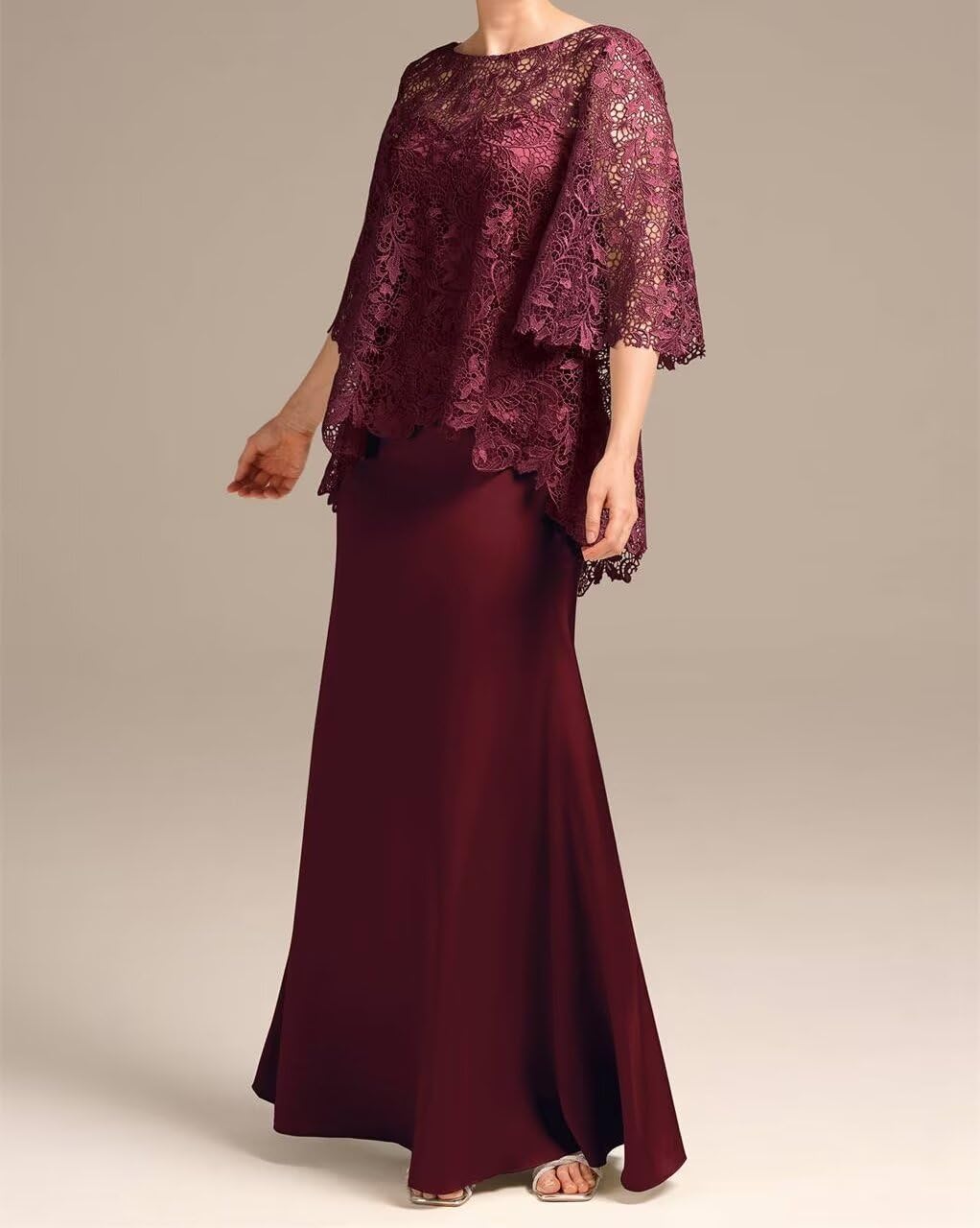 Elegant Long Satin Mother of The Bride Dress with Lace Applique & Jacket - Formal Evening Gown for Wedding Guest, Special Occasions & Black Tie Events
