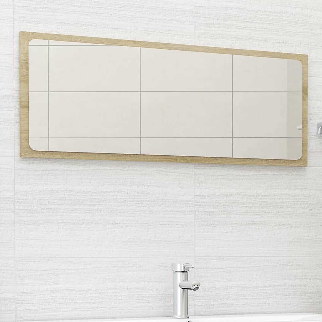 Sonoma Oak Rectangle Wall Mirror 39.4x14.6 Inches - Contemporary Bathroom Vanity Mirror & Living Room Decor - Durable Chipboard Frame - Perfect for Bedrooms, Hallways, and Entryways
