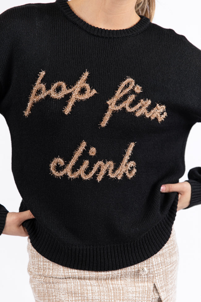 Pop Fizz Clink Black Sweater for Women - Cozy Winter Pullover | Perfect for Casual Wear, Office Outfits & Holiday Parties