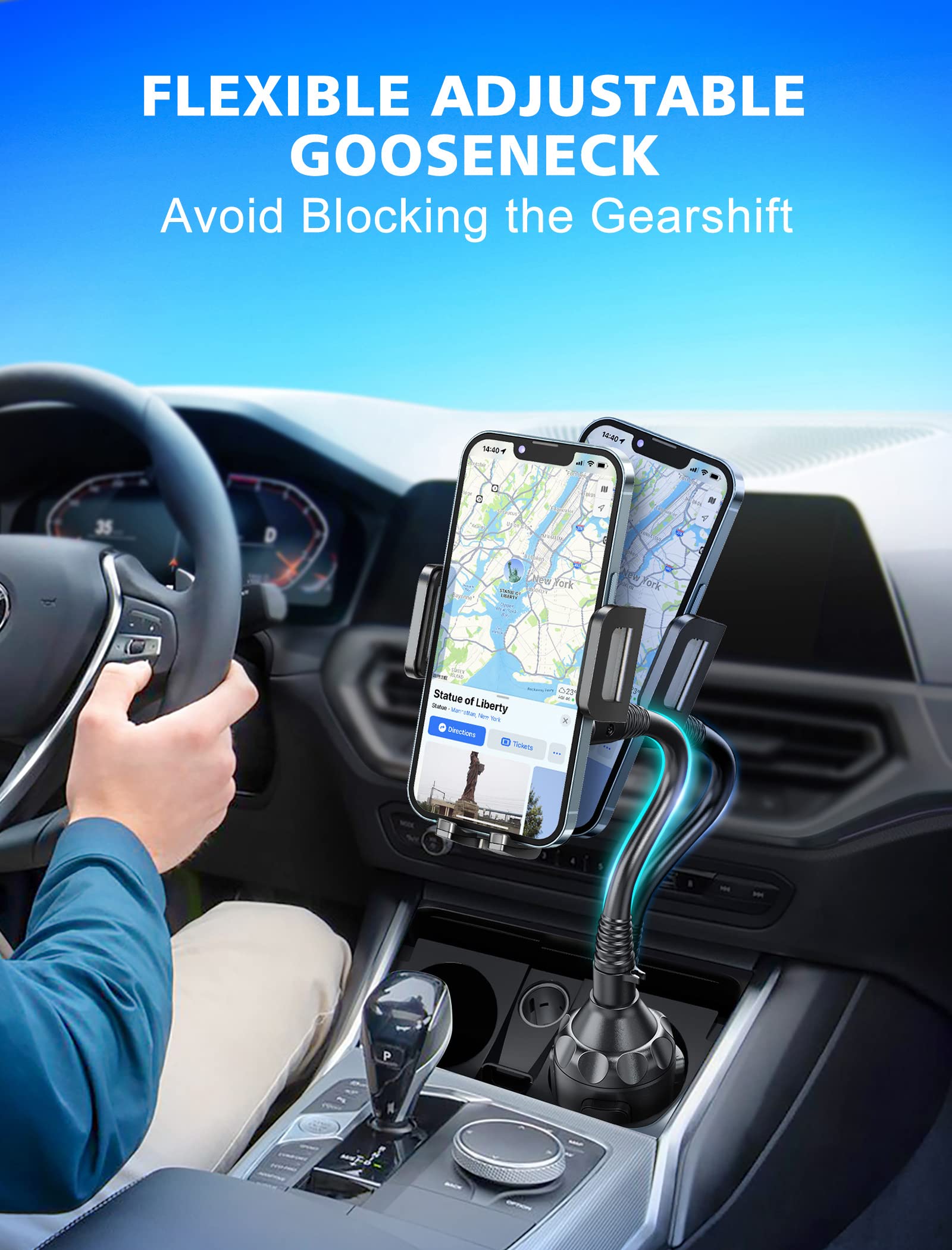 TOPGO Adjustable Gooseneck Car Cup Holder Phone Mount for iPhone 14 Pro/XR/XS Max/X/8/7 Plus/6s & Samsung S10+/Note 9/S8 Plus/S7 Edge - Universal Smartphone Car Holder for Safe Driving, Black - Perfect for Road Trips, Commuting & Hands-Free Navigation