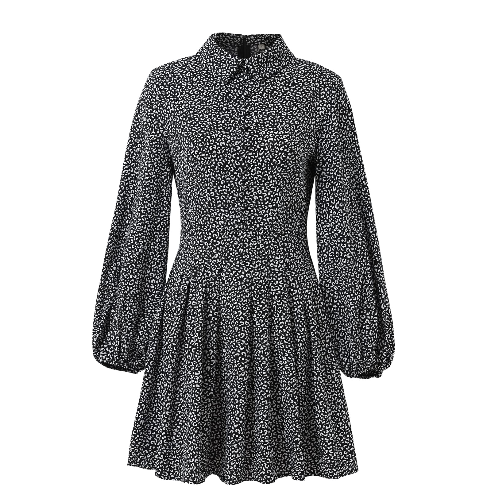 Vintage Women's Long Sleeve Waist Dress with Polka Dot Print and Lapel Collar - Perfect for Office Wear, Cocktail Parties & Retro Fashion Outfits