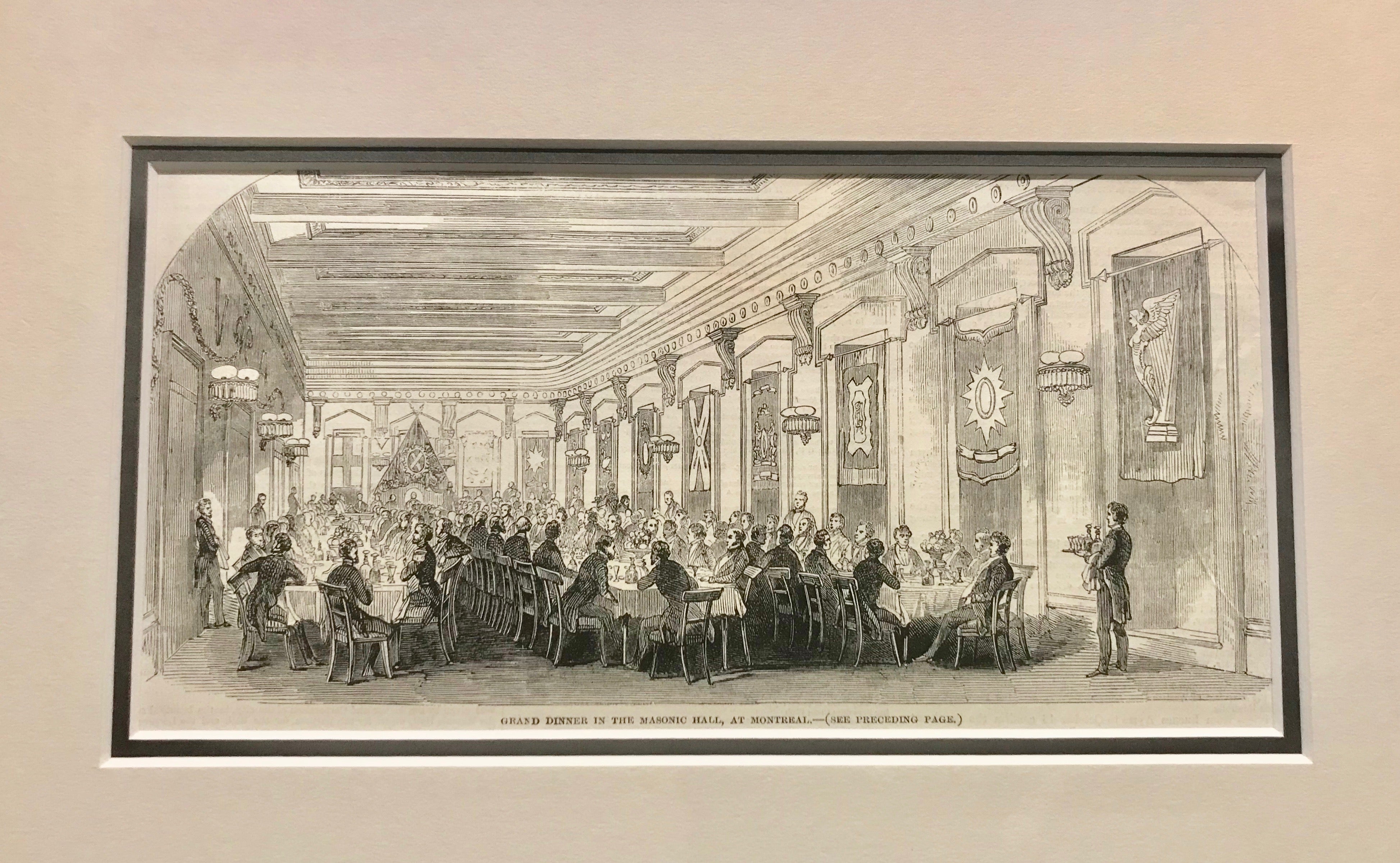 1860s Antique Engraving Print - London Illustrated News Historical Artwork - Masonic Temple Dinner Scene in Montreal - Perfect for Victorian Era Collectors & Home Decor