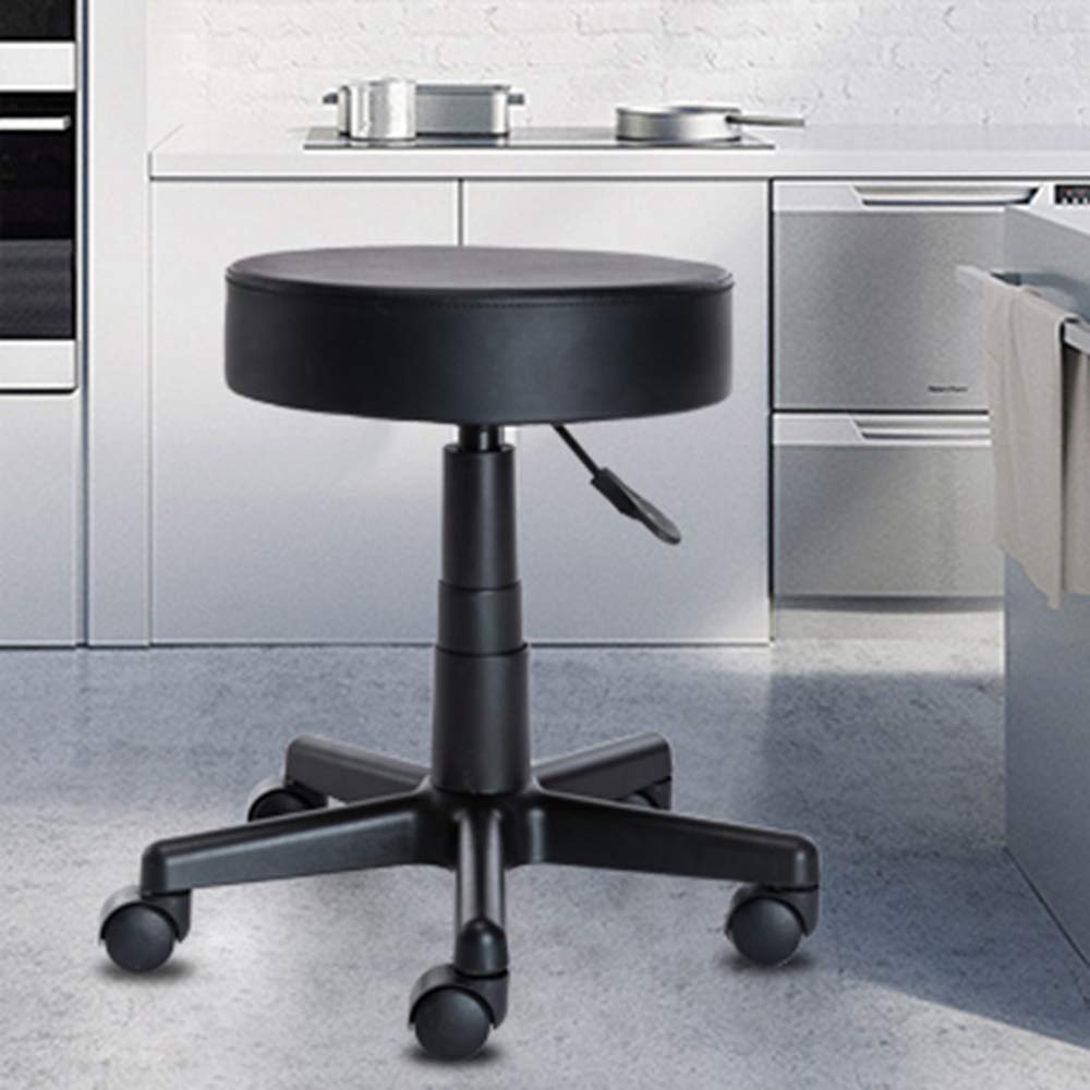 Adjustable Rolling Swivel Stool with PU Leather Round Seat Cushion - Backless Office Chair with Wheels for Kitchen, Desk, Salon & Workstation (Black) - Perfect for Hairdressers, Chefs, Lab Technicians & Home Office Use