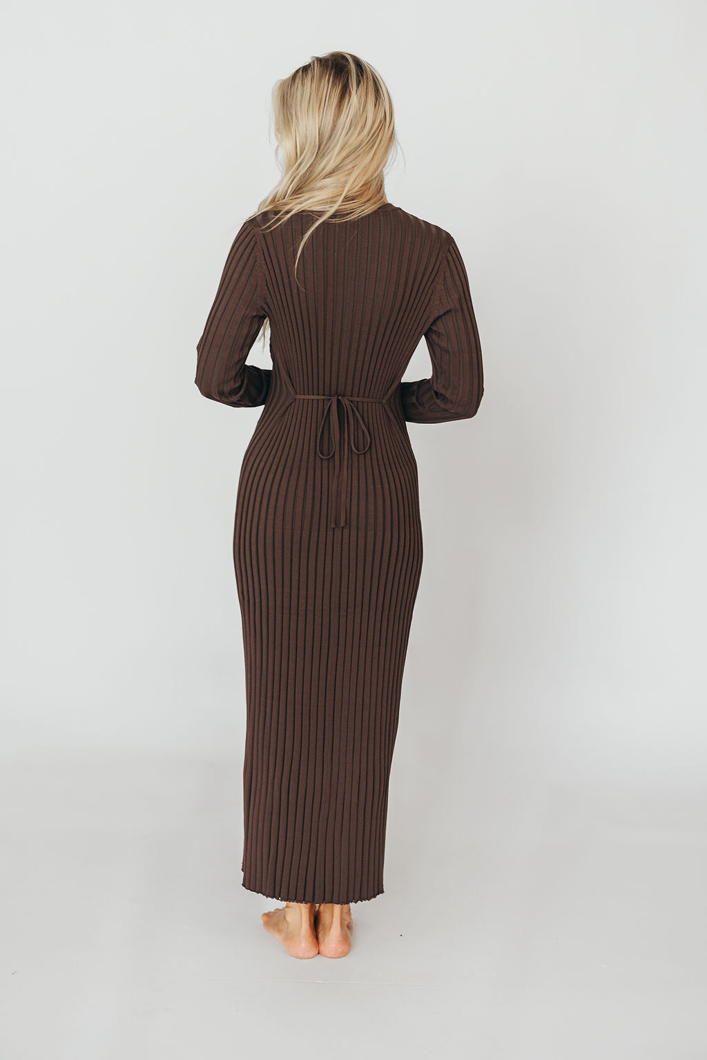 Colette Premium Long Sleeve Ribbed Knit Maxi Dress - Brown Maternity Dress for Pregnancy | Bump Friendly, Comfortable & Stylish for Casual Outings, Date Nights & Special Occasions