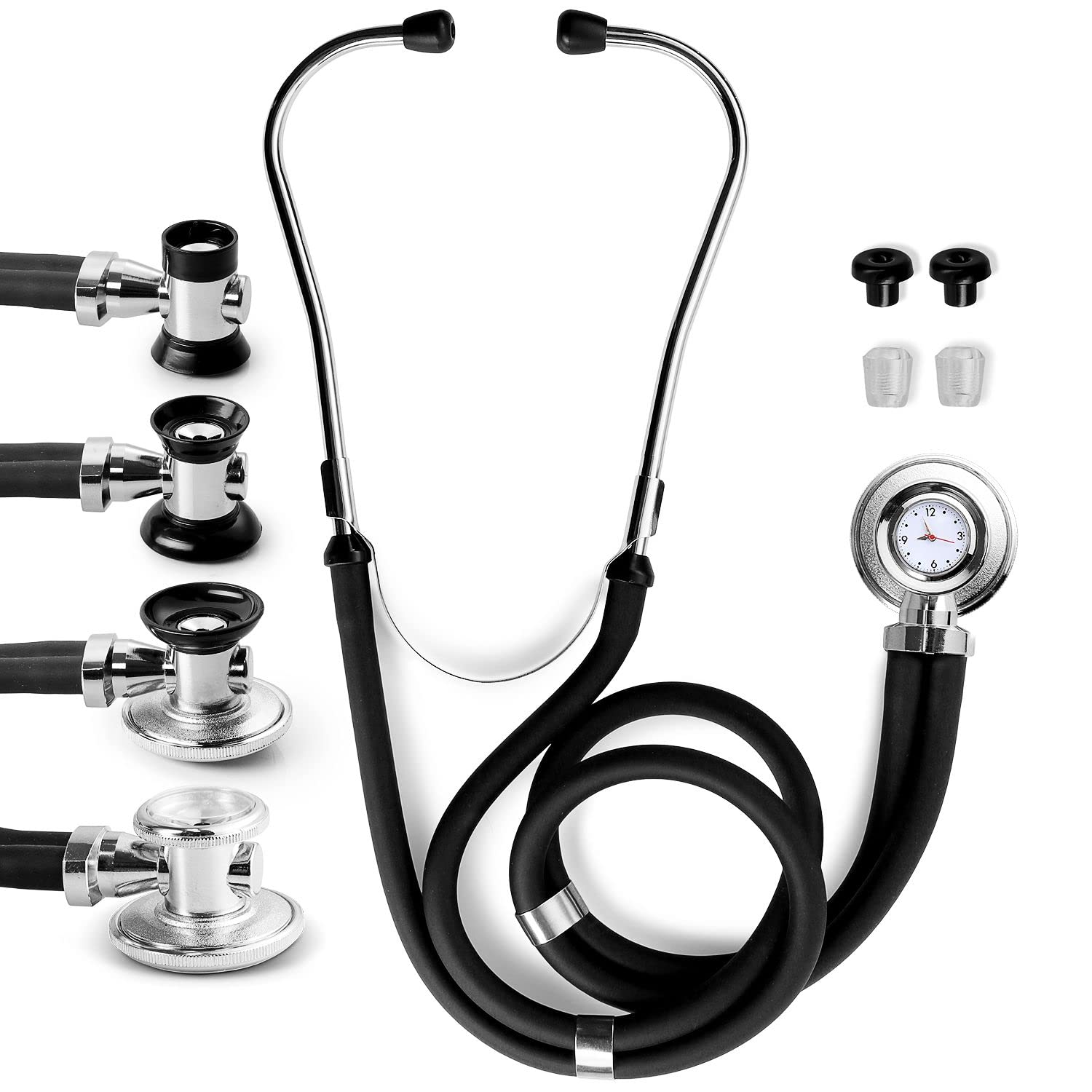 Primacare DS-9298 Black Medical Stethoscope with Analog Watch - 22