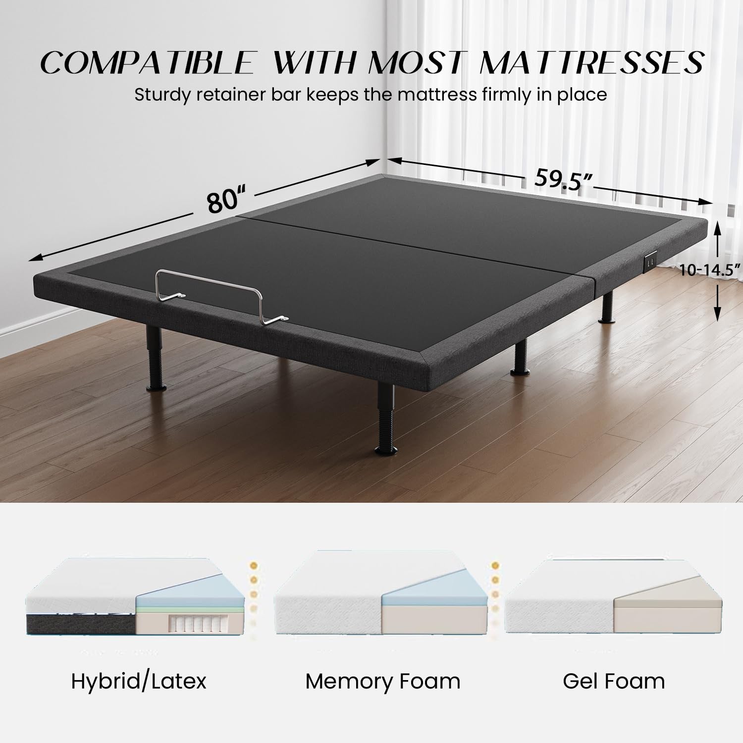 Adjustable Bed Frame Queen Size - Electric Power Base with Wireless Remote, Zero Gravity, Under-Bed Lighting & 2 USB Ports | Height Adjustable Legs | Perfect for Back Pain Relief, Reading & Relaxing in Bedroom
