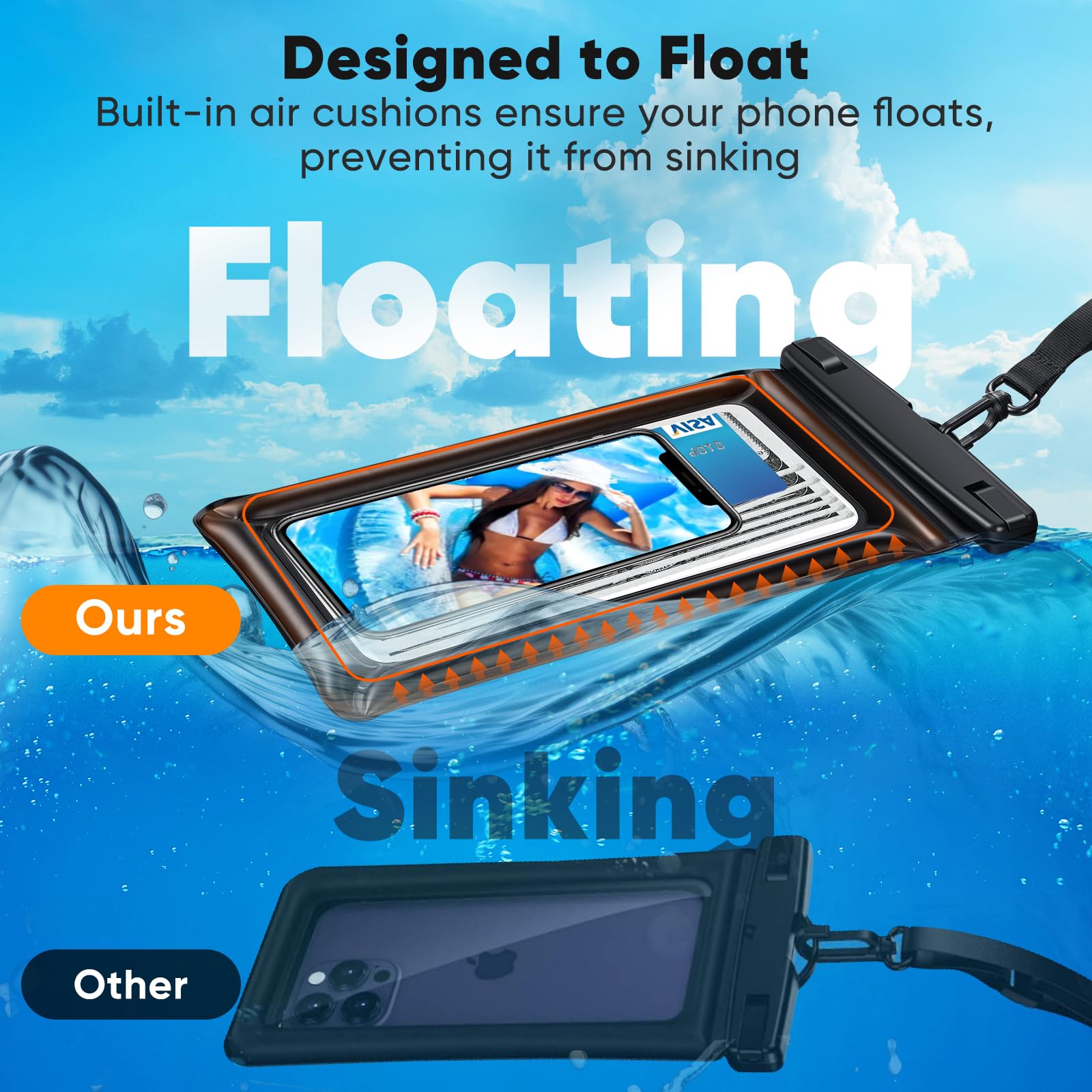 **Diaclara 2-Pack Large Floating Waterproof Phone Pouch for iPhone 15/14/13/12 Pro Max & Galaxy S24/S23/S22 Ultra – IPX8 Waterproof Dry Bag for Swimming, Beach, Cruise & Outdoor Activities (Black)**