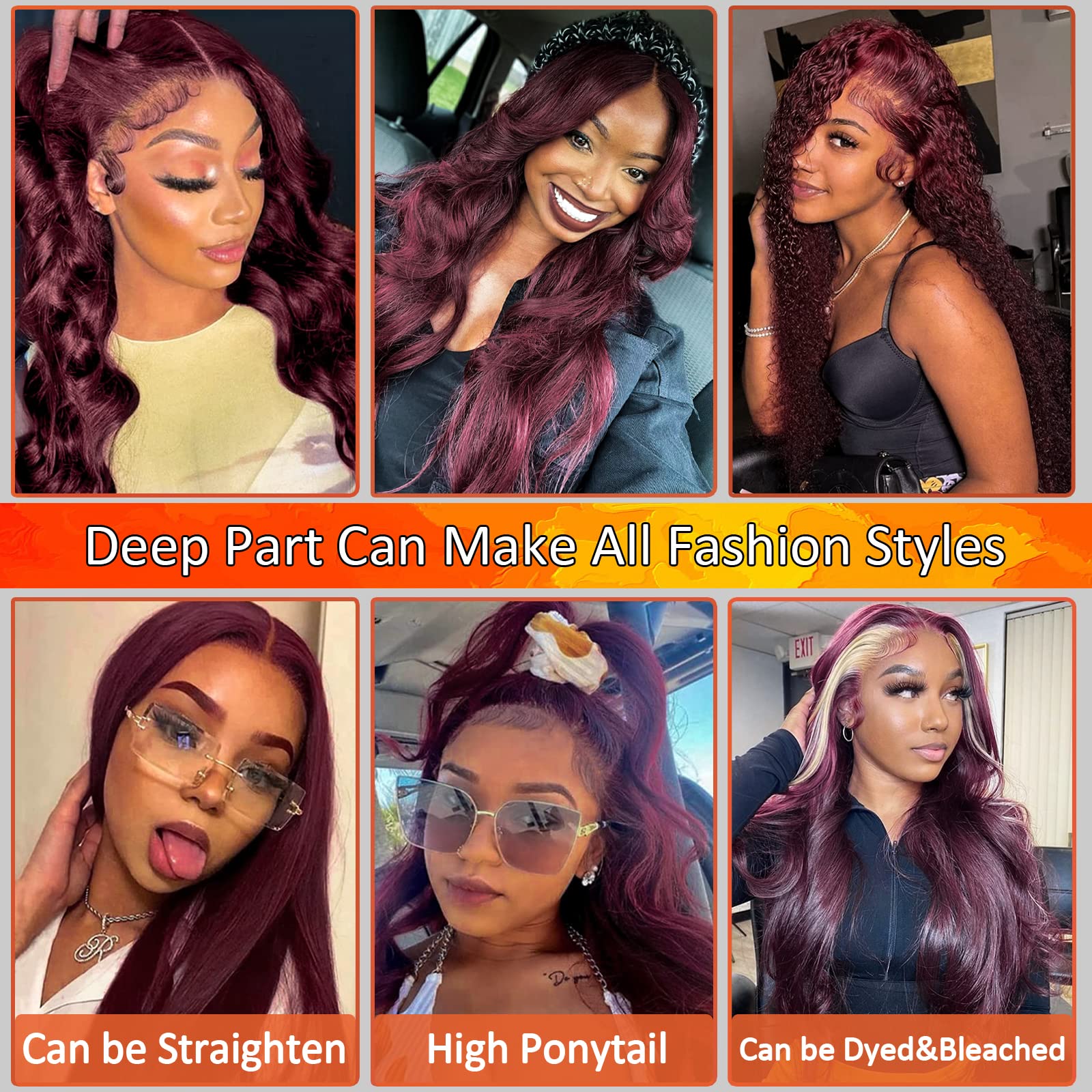 99J Burgundy 13x6 Lace Front Wigs Human Hair - Pre Plucked Bleached Knots with Baby Hair, 180% Density Body Wave Glueless Wig for Black Women (26 Inch) - Perfect for Daily Wear, Parties, Weddings & Special Occasions