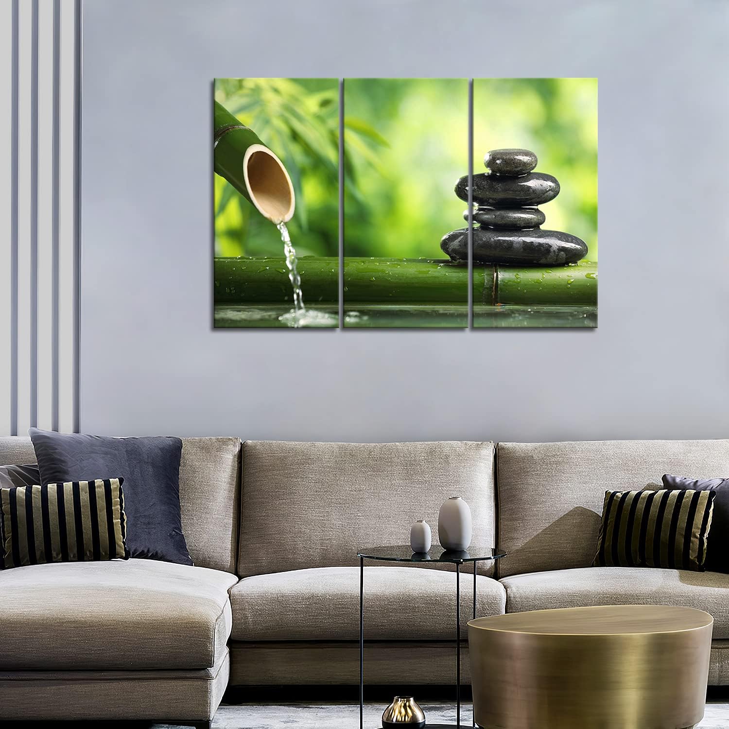 Zen Wall Art Green Spa Still Life with Bamboo Canvas Painting - Modern Botanical Print for Home & Office Decor - Stretched Wooden Frame Ready to Hang - Perfect for Living Room, Bedroom, Spa or Meditation Space